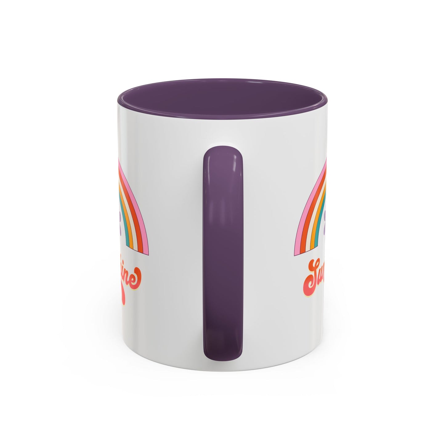 Sunshine Rainbow Accent Coffee Mug — Retro Flower 70s Vibe