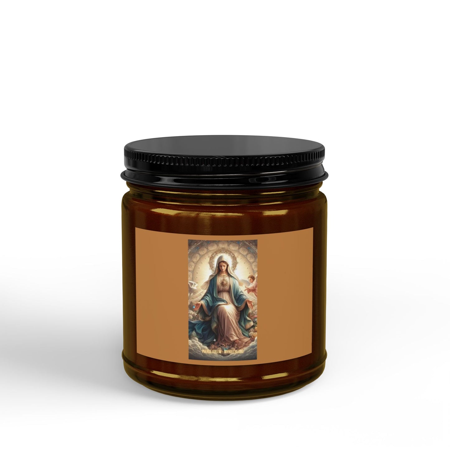 Virgin Mary Soy Candle — 4oz & 9oz Scented Jar with Black Lid