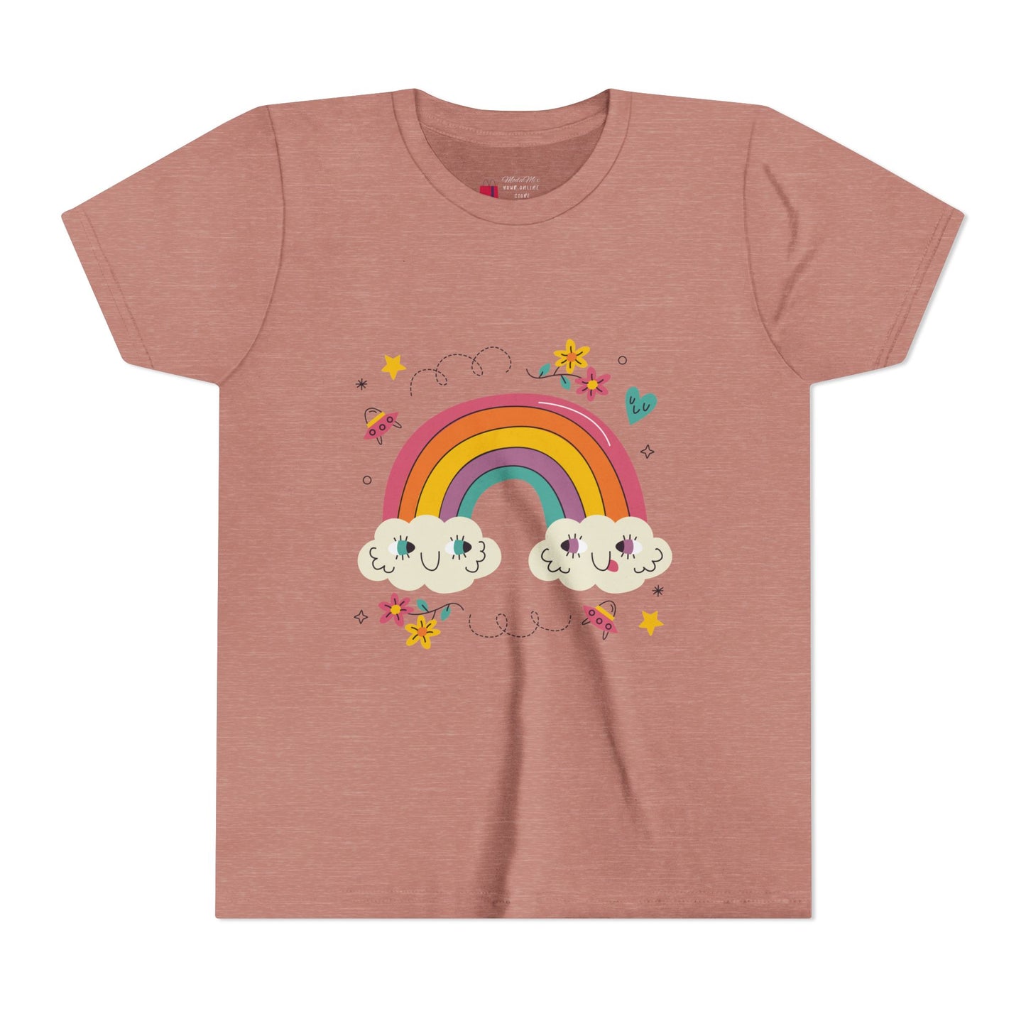 Youth Rainbow Tee — Cute Smiling Clouds & Rainbow Kids Shirt