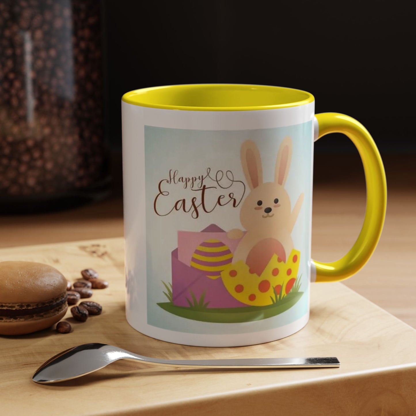 Easter Bunny Accent Coffee Mug – "Happy Easter" Spring Bunny & Egg Design (11/15oz)