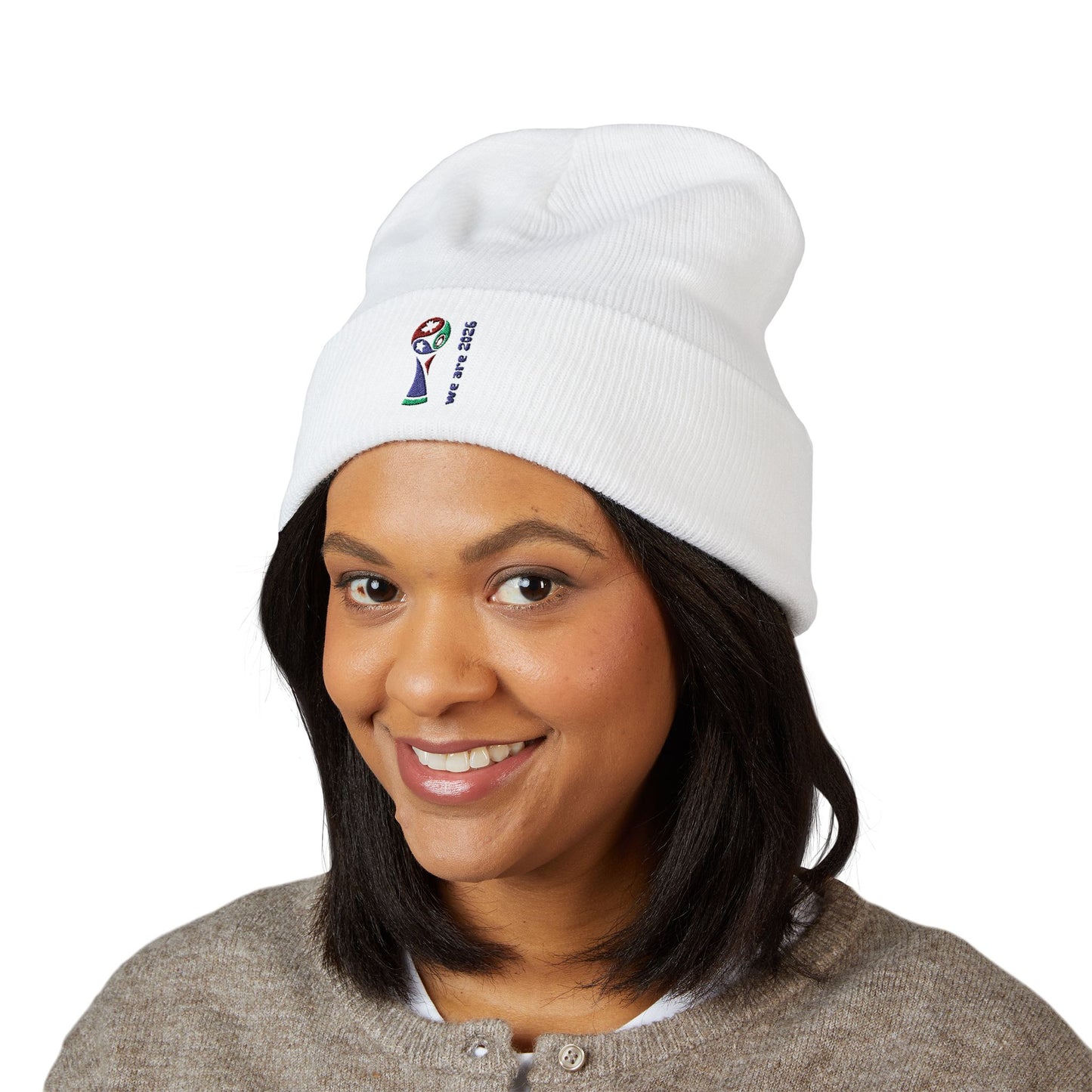 Embroidered 2026 World Cup Trophy Beanie — Soccer Fan Cuffed Knit Hat