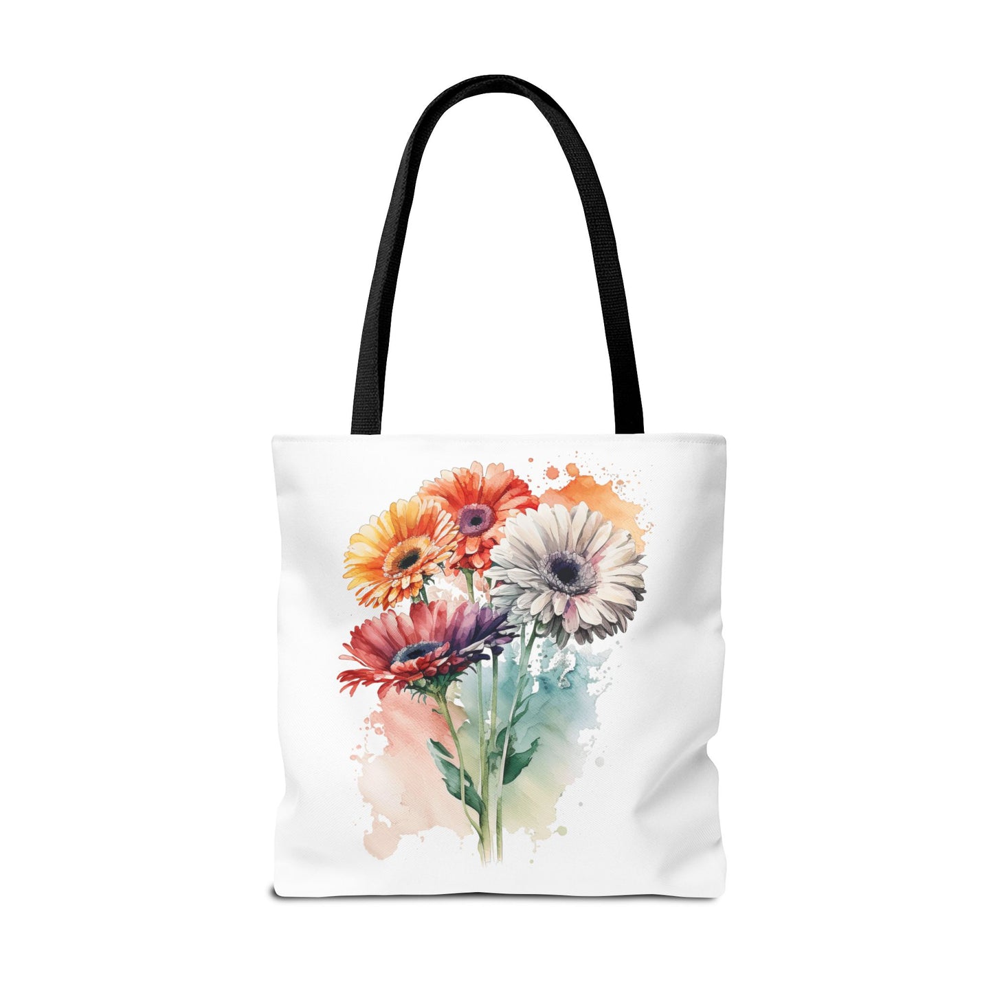 Floral Watercolor Tote Bag — Colorful Gerbera Bouquet All-Over Print