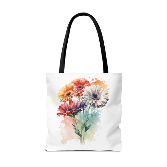 Floral Watercolor Tote Bag — Colorful Gerbera Bouquet All-Over Print
