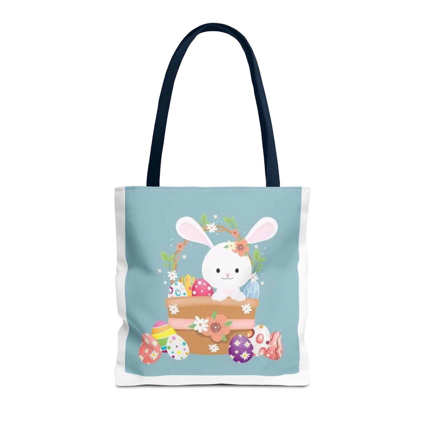 Easter Bunny Tote Bag — Cute Floral Bunny with Painted Eggs All-Over Print