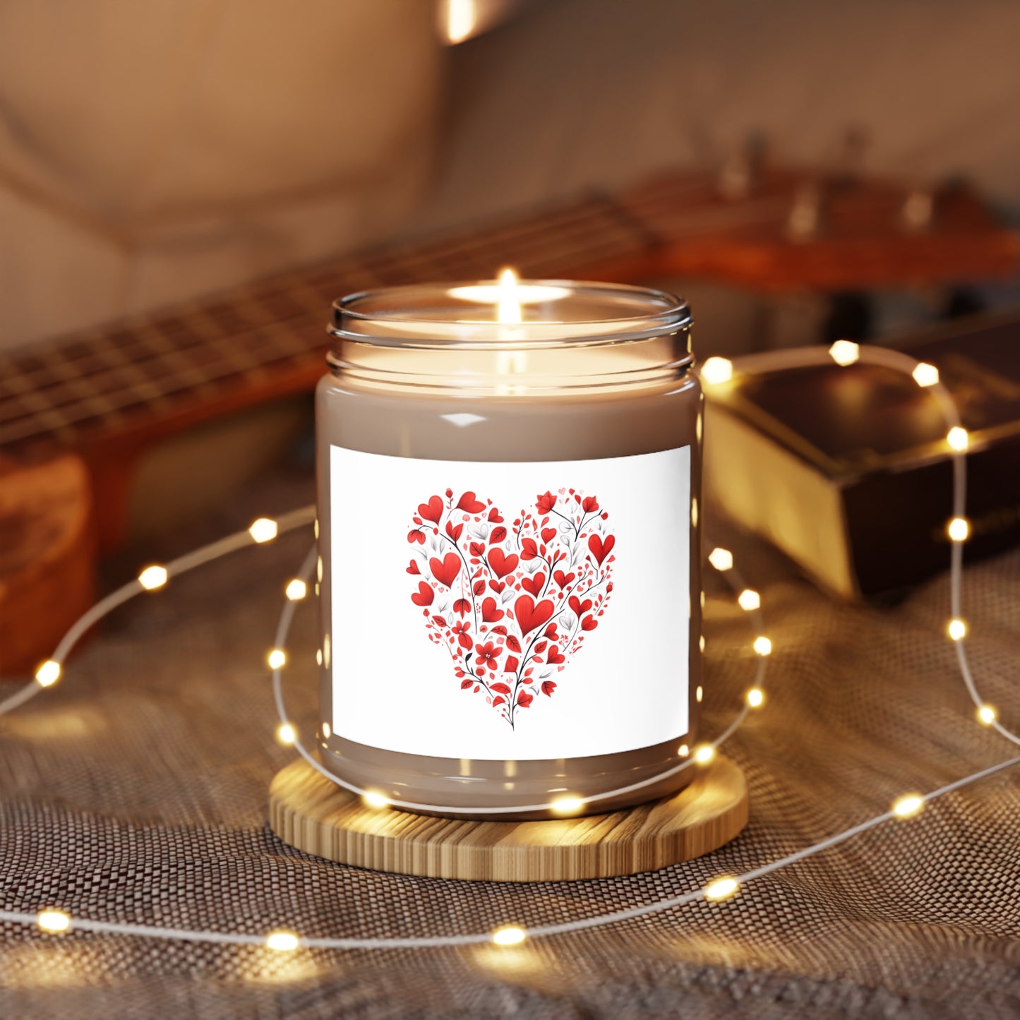 Heart Floral Soy Candle — 9oz Scented Jar (White Lid)