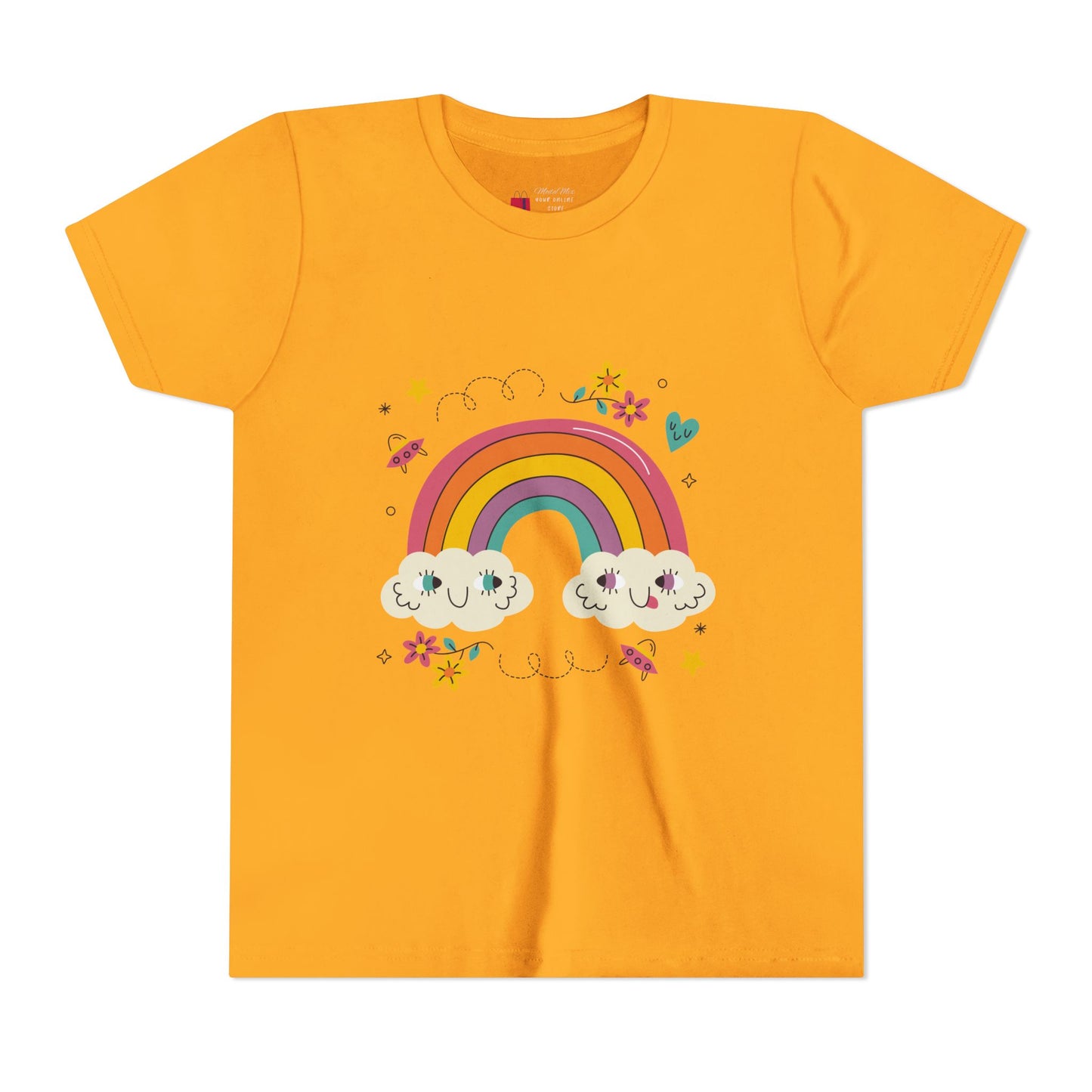 Youth Rainbow Tee — Cute Smiling Clouds & Rainbow Kids Shirt
