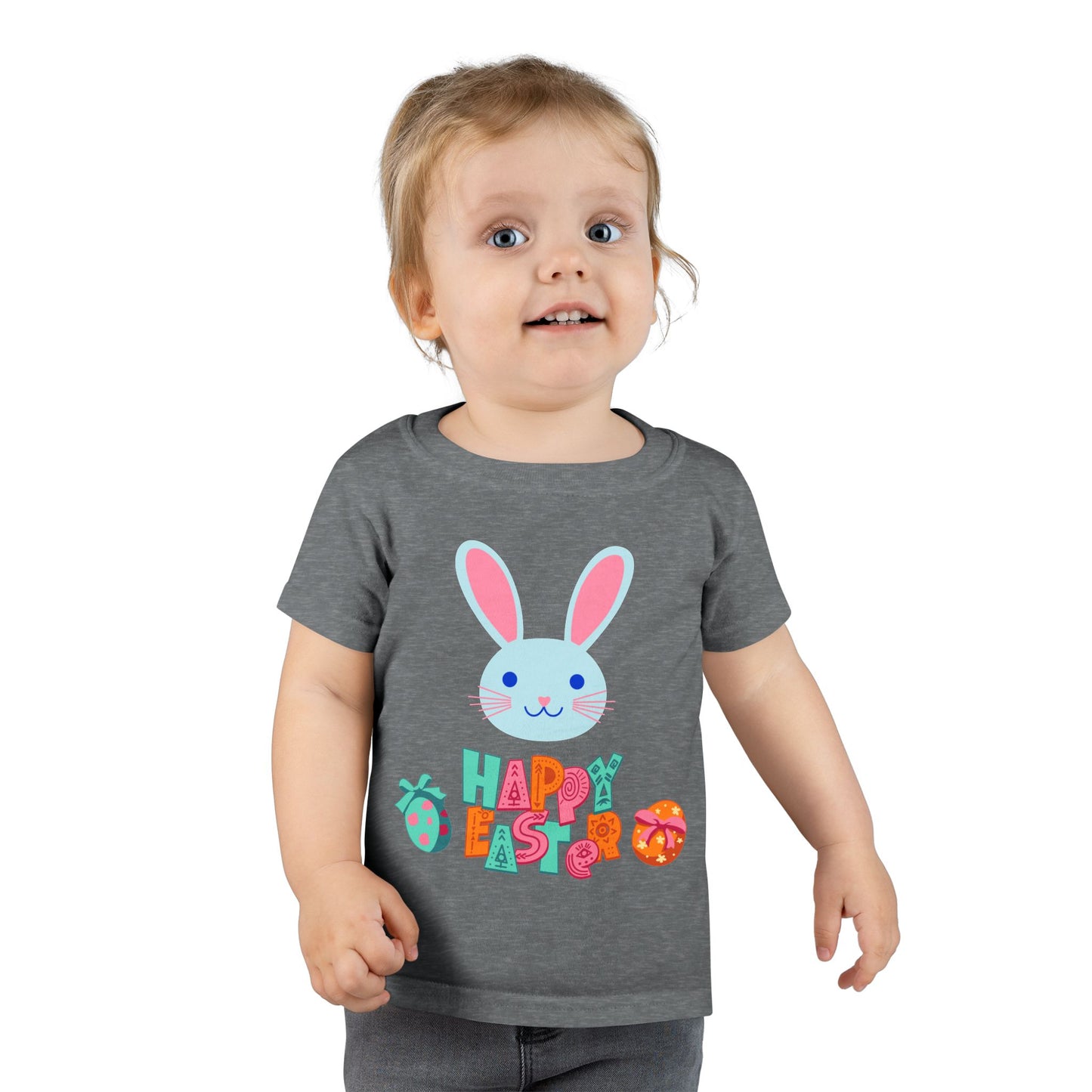 Easter Bunny Toddler T-Shirt - "Happy Easter" Colorful Egg Design