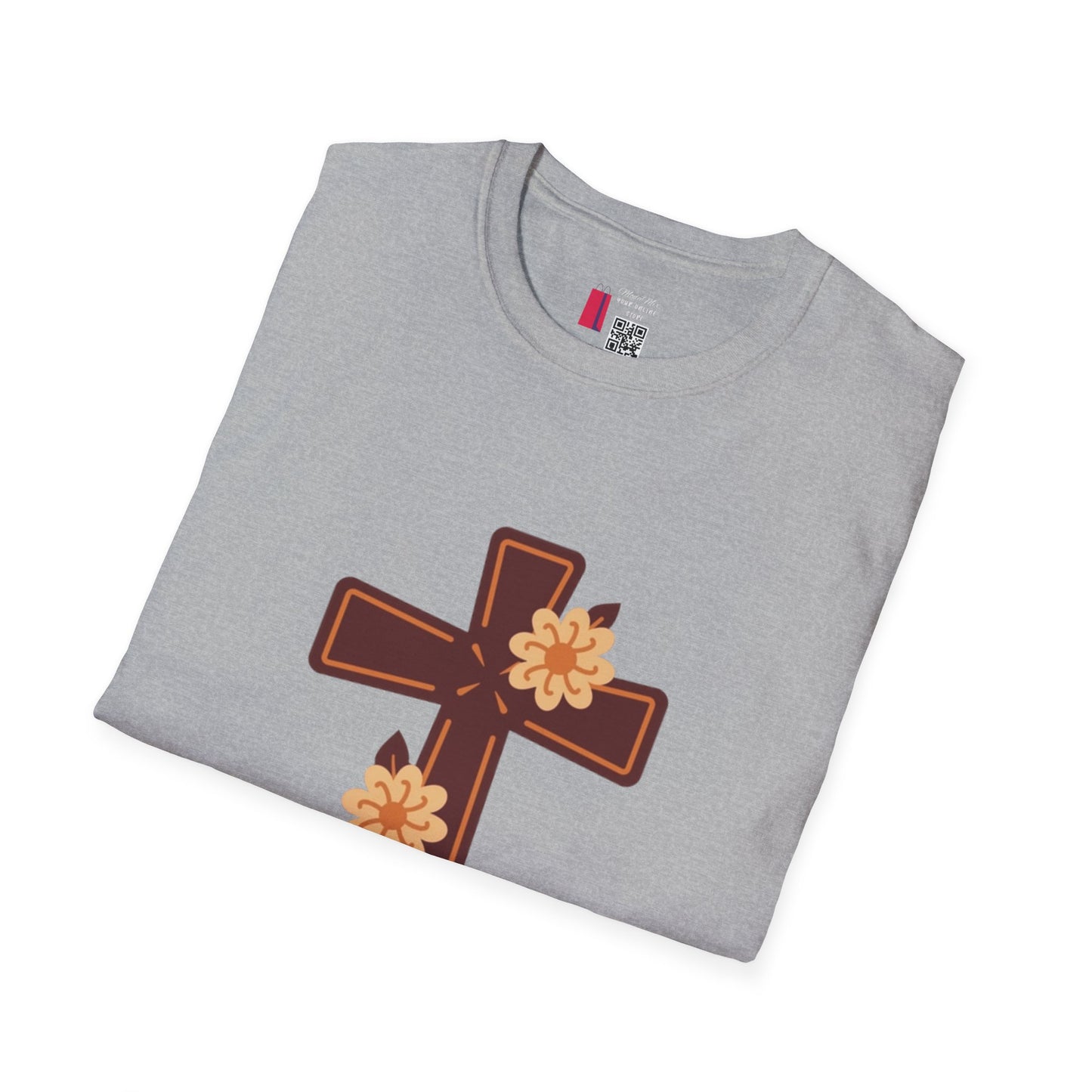 Floral Cross T-Shirt — Religious Christian Tee with Yellow Flower Accent