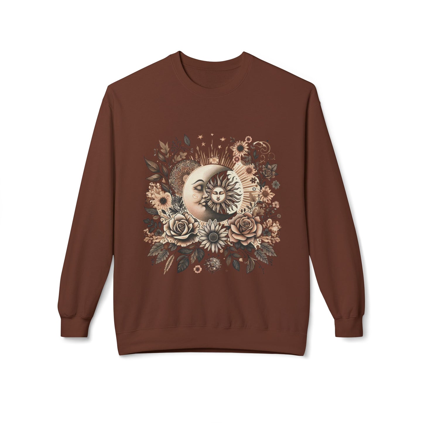 Celestial Sun & Moon Floral Crewneck Sweatshirt