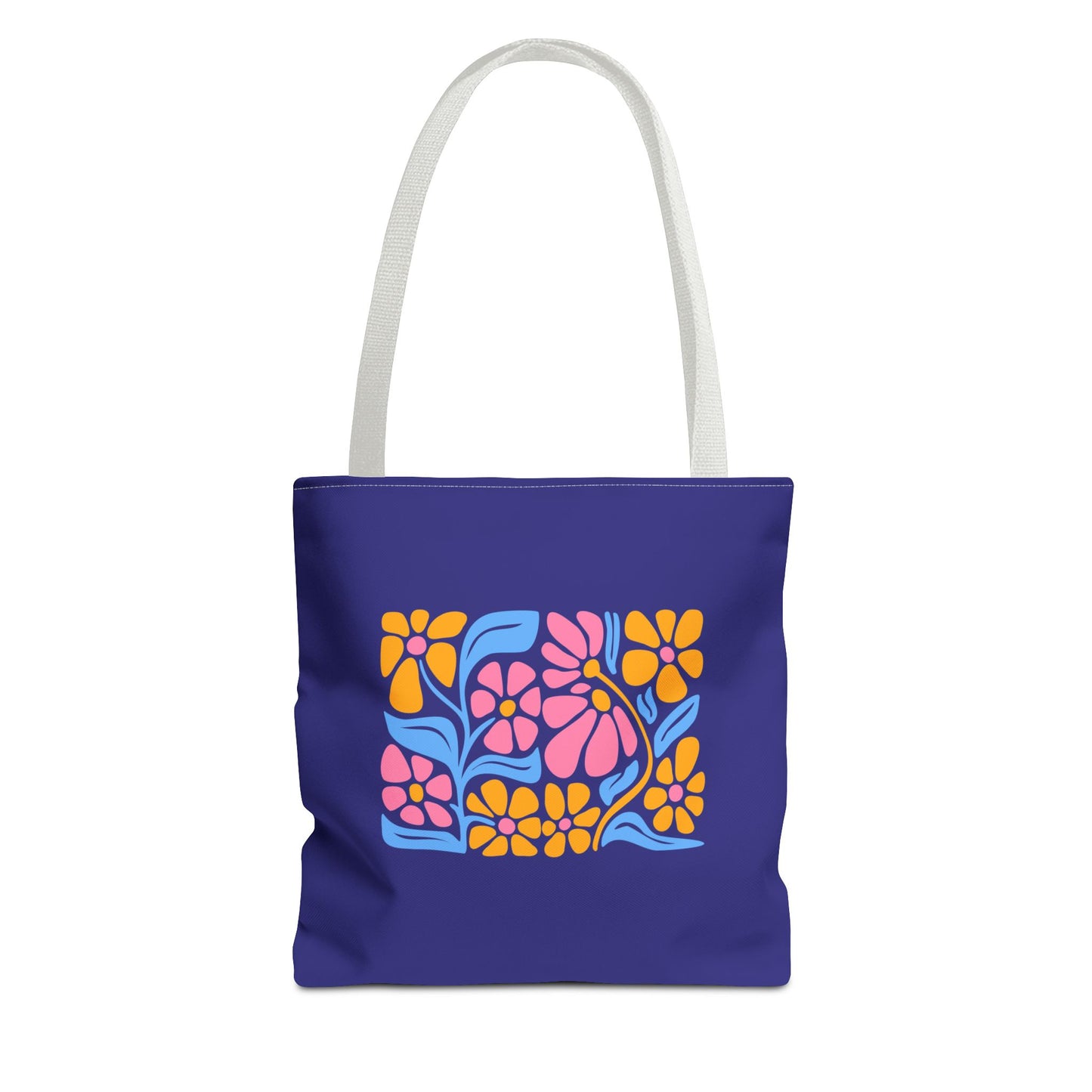 Floral Pop Tote Bag — Bright Retro Flower Pattern on Purple