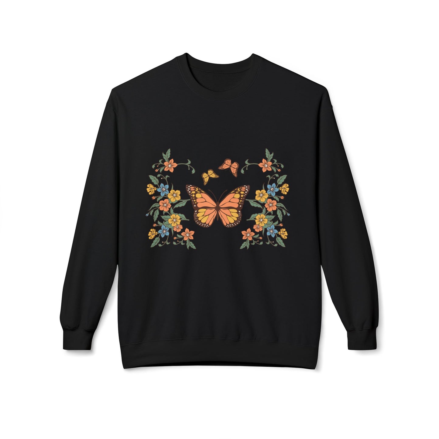 Butterfly Floral Crewneck Sweatshirt — Monarch Garden Graphic
