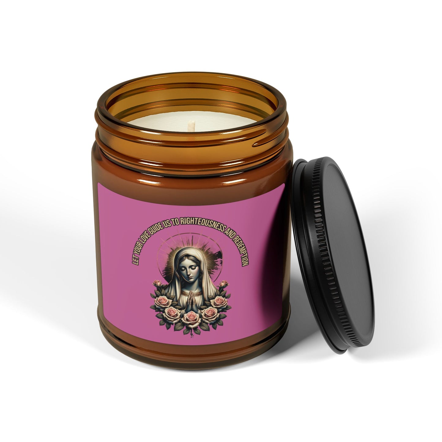 Virgin Mary Soy Candle — Amber Jar Scented Candle with Roses (Multi-Size)