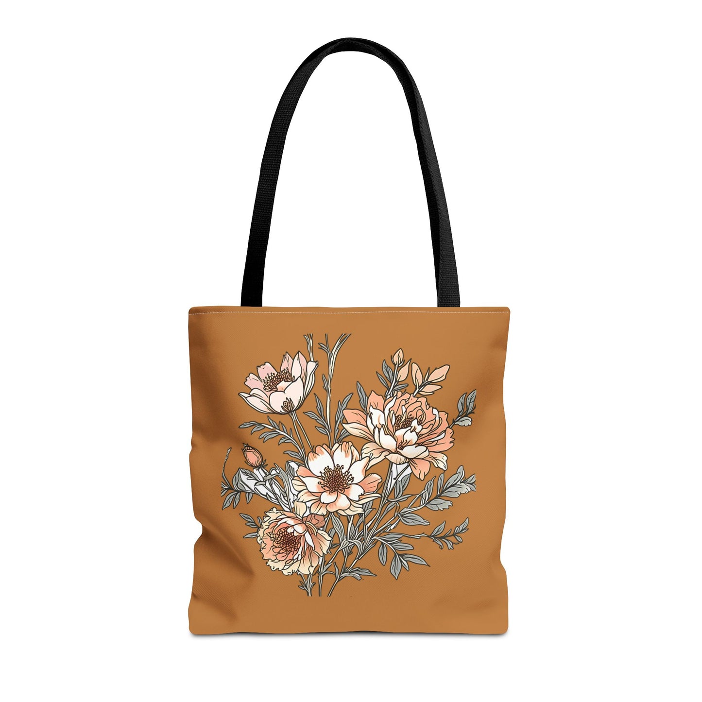 Floral Bouquet Tote Bag — Vintage Rust Floral Canvas Tote