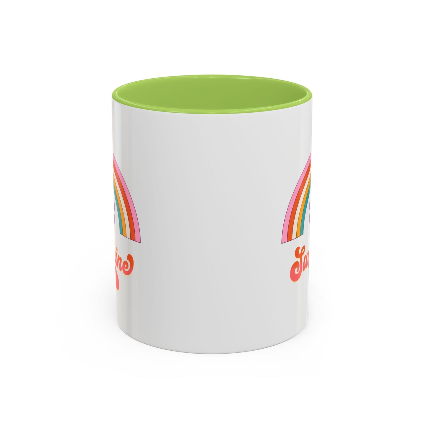 Sunshine Rainbow Accent Coffee Mug — Retro Flower 70s Vibe