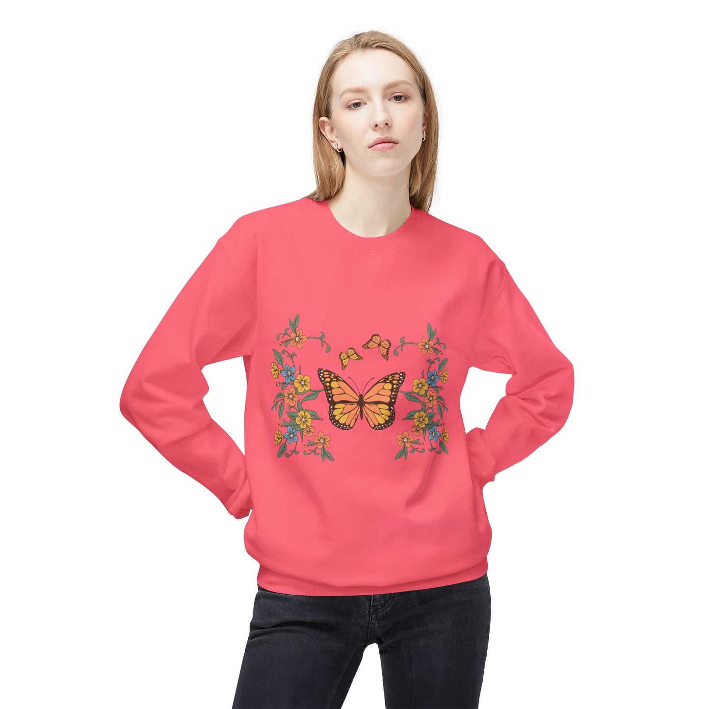 Butterfly Floral Crewneck Sweatshirt — Monarch Garden Graphic