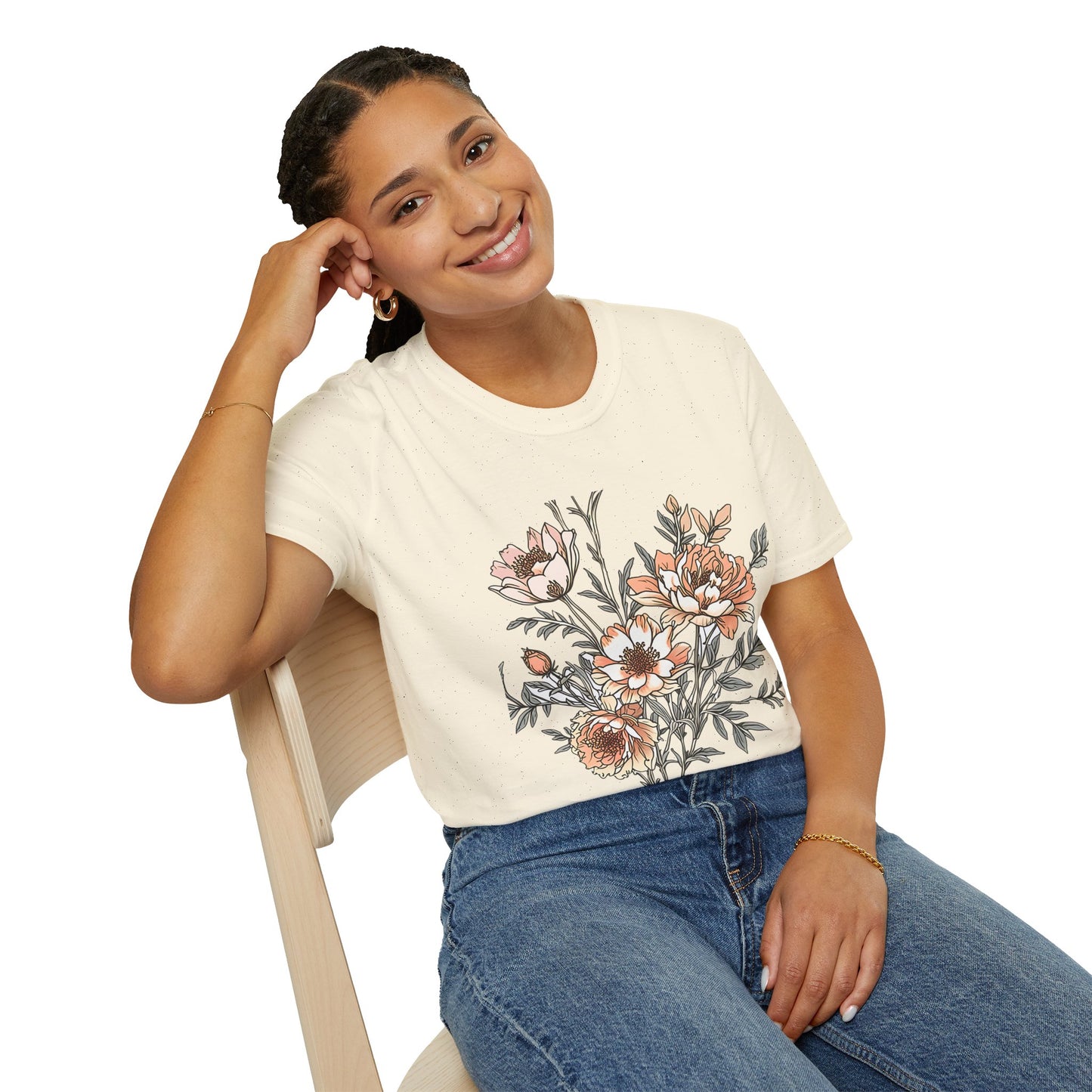 Floral Bouquet Tee - Vintage Peach Botanical T-Shirt