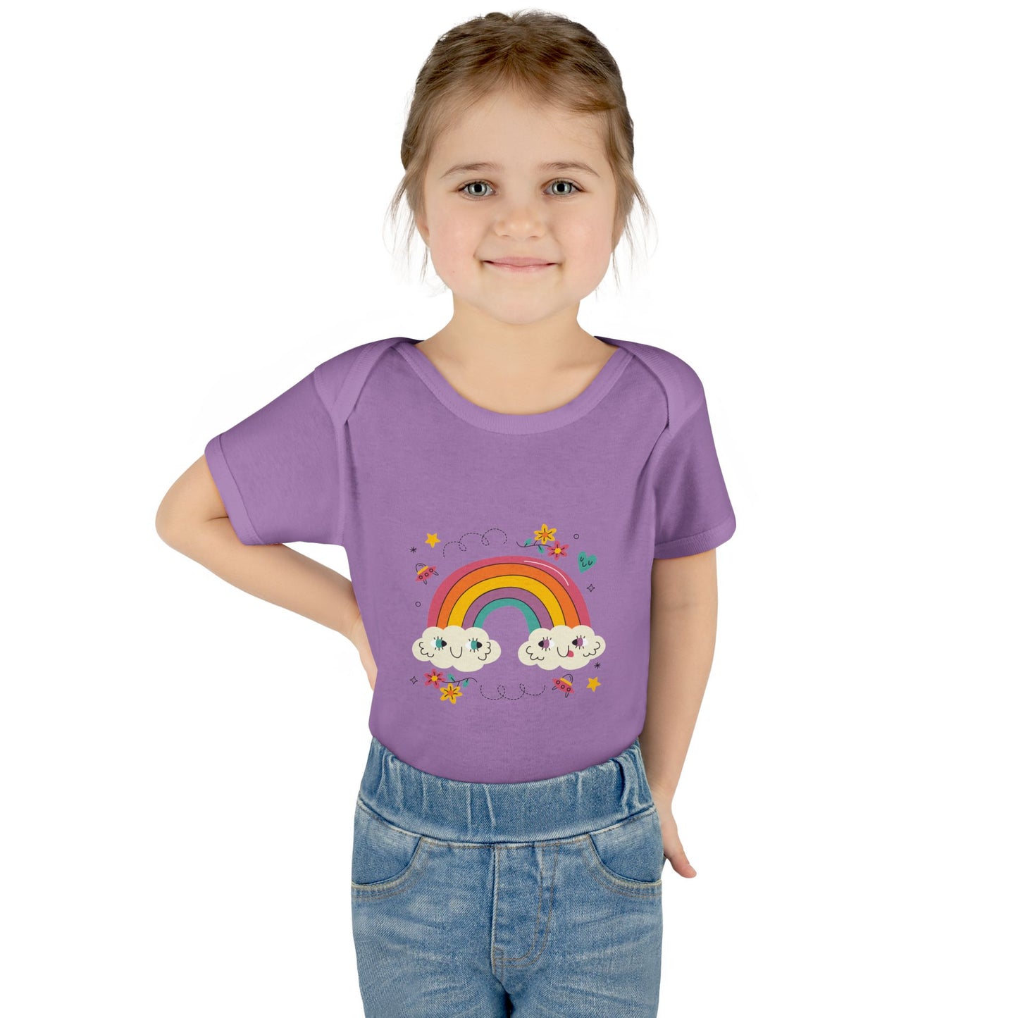 Baby Bodysuit — Cute Rainbow with Smiling Clouds Infant Onesie