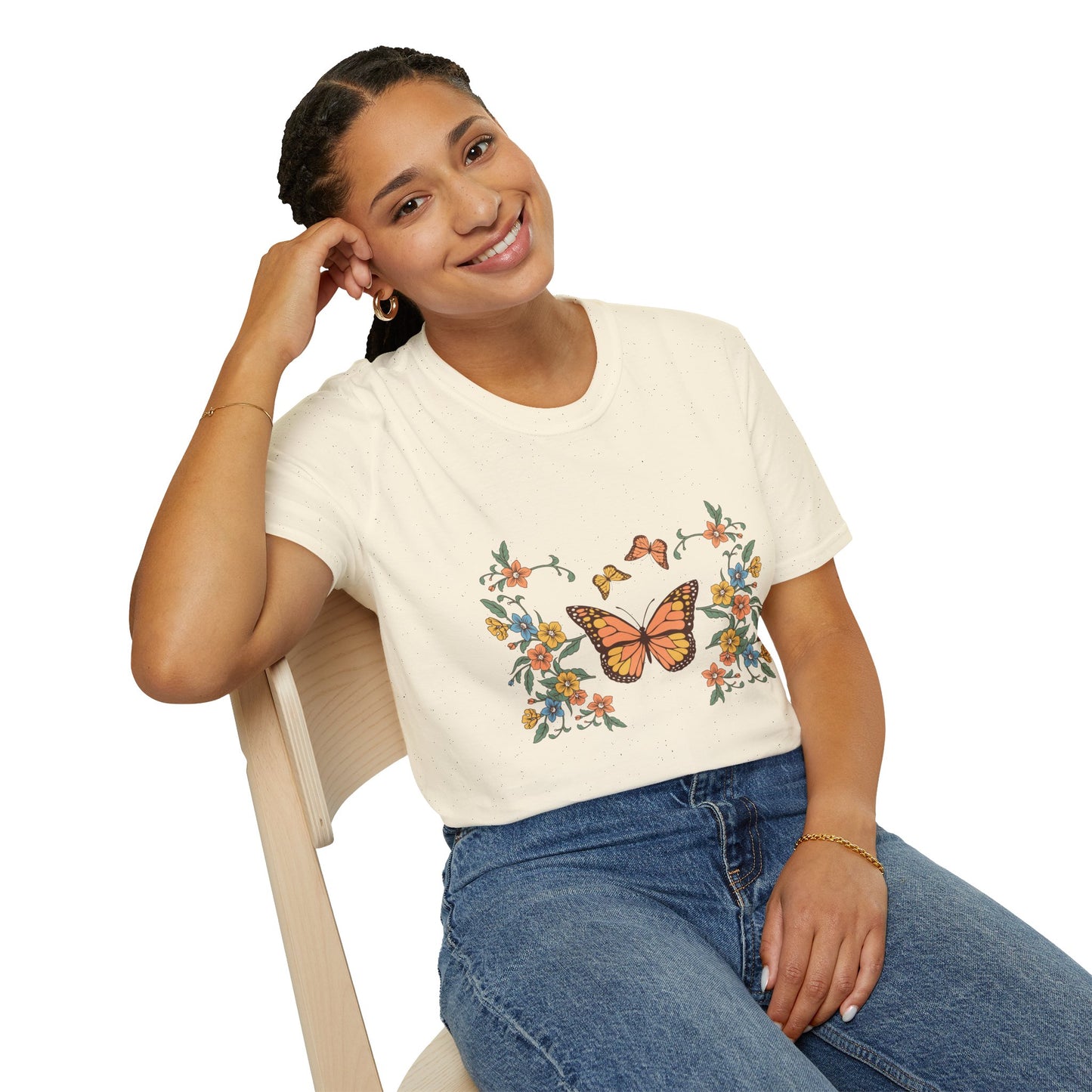 Monarch Butterfly Floral Tee — Vintage Botanical Butterfly T-Shirt