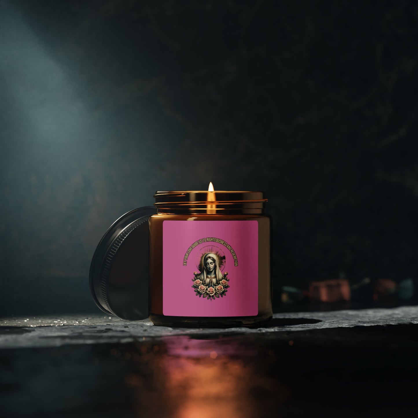 Virgin Mary Soy Candle — Amber Jar Scented Candle with Roses (Multi-Size)