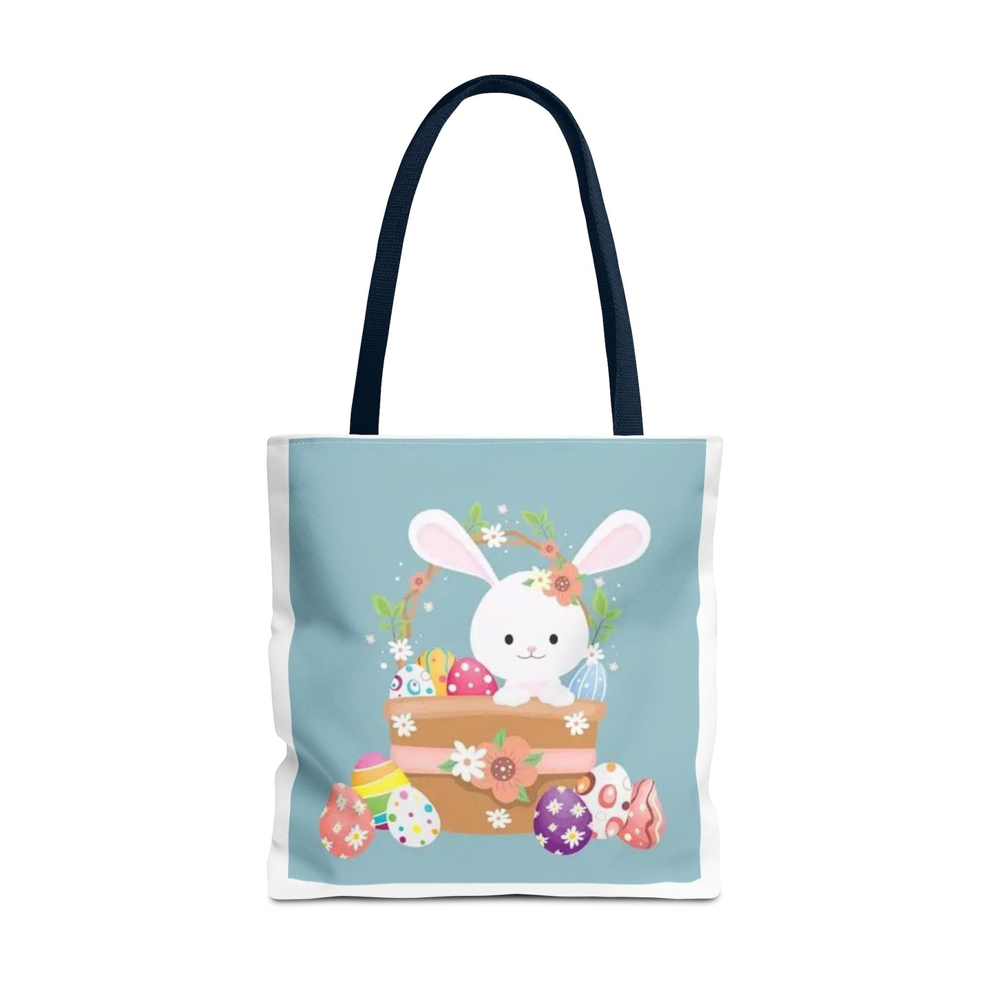 Easter Bunny Tote Bag — Cute Floral Bunny with Painted Eggs All-Over Print