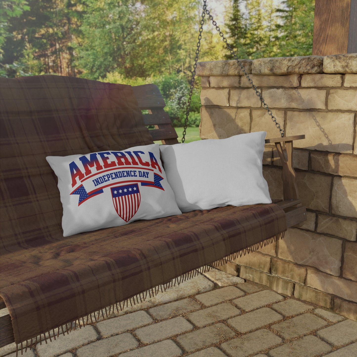 Independence Day America Outdoor Pillow — Patriotic Red, White & Blue Accent Cushion