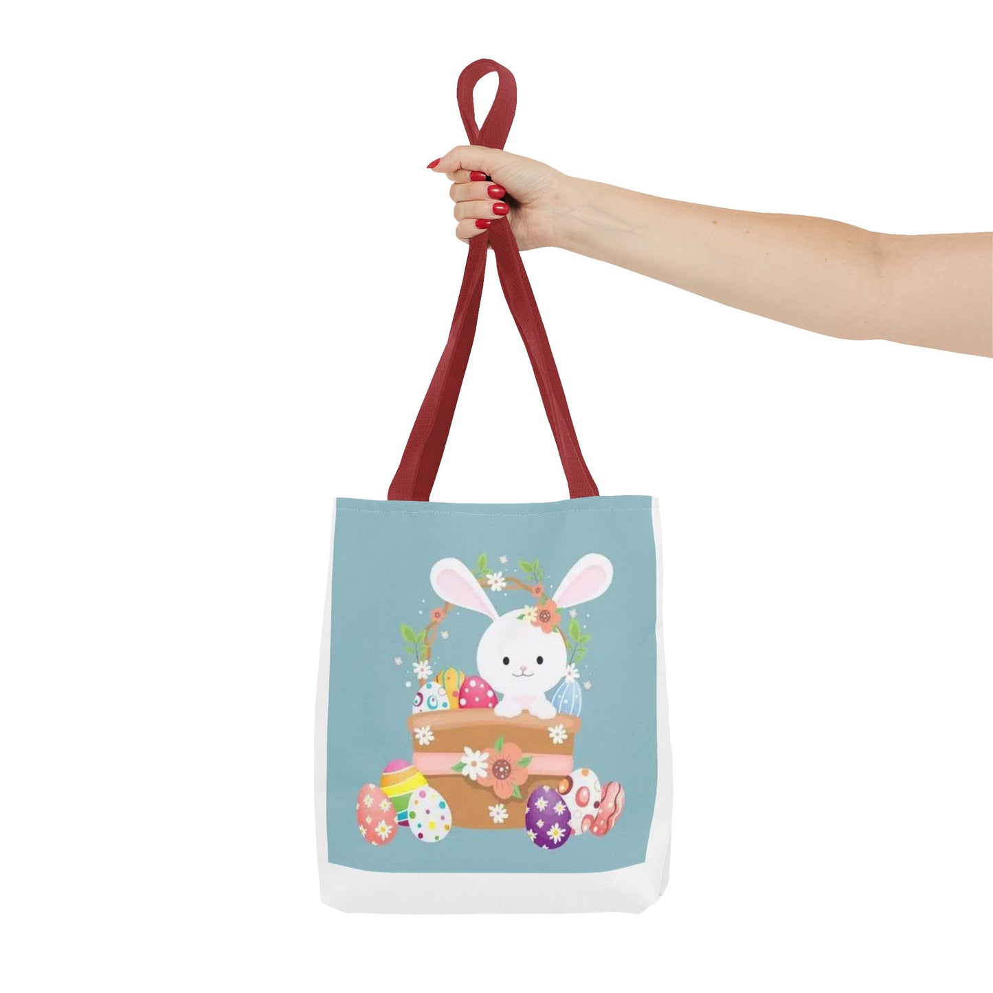 Easter Bunny Tote Bag — Cute Floral Bunny with Painted Eggs All-Over Print