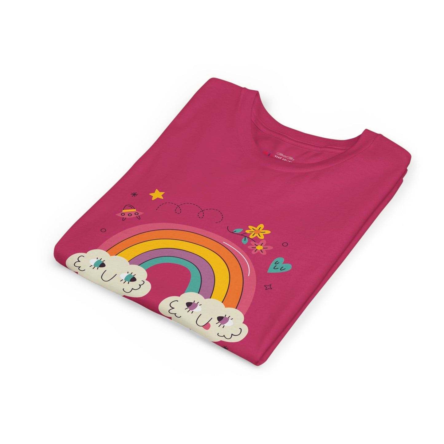 Youth Rainbow Tee — Cute Smiling Clouds & Rainbow Kids Shirt
