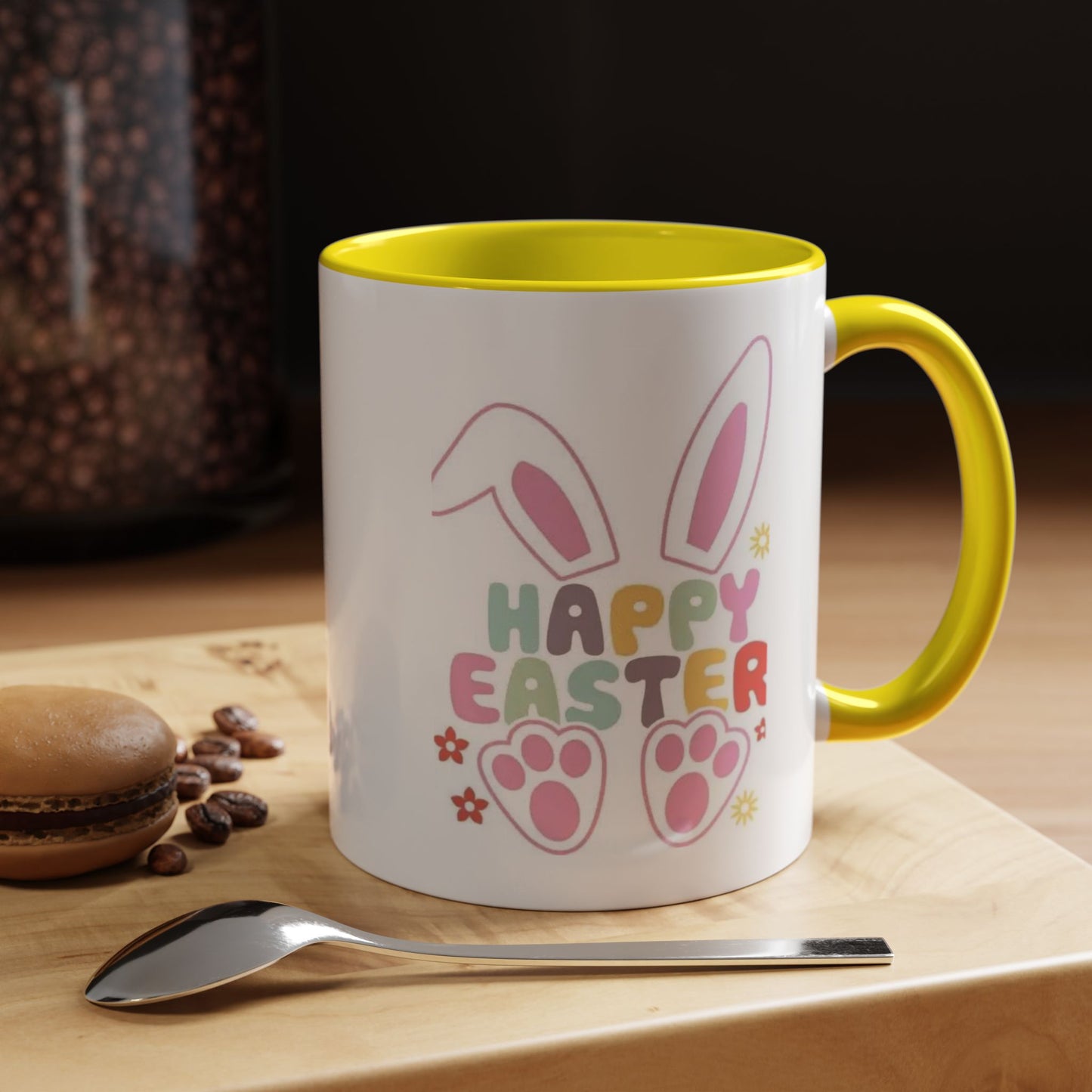 Happy Easter Bunny Accent Coffee Mug — Pink Interior 11/15oz