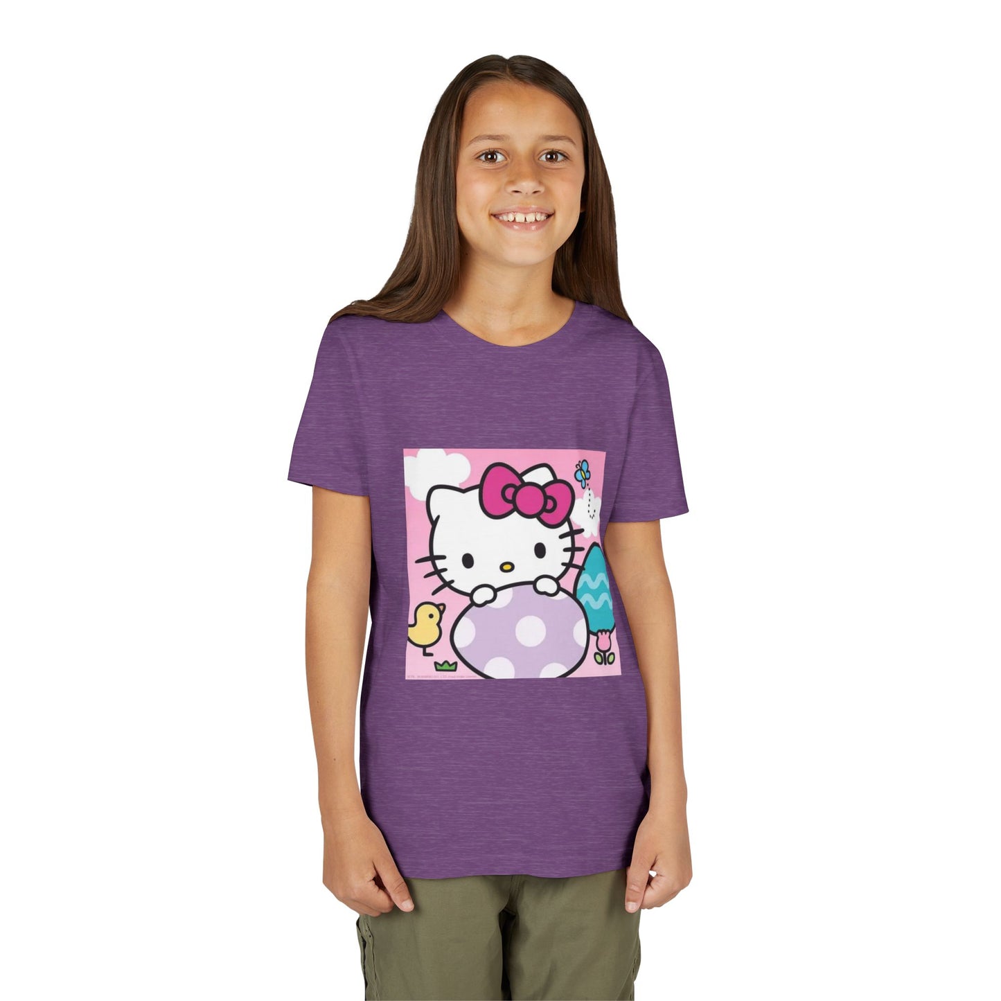 Hello Kitty Easter Youth Tee — Cute Bunny & Eggs Spring Shirt