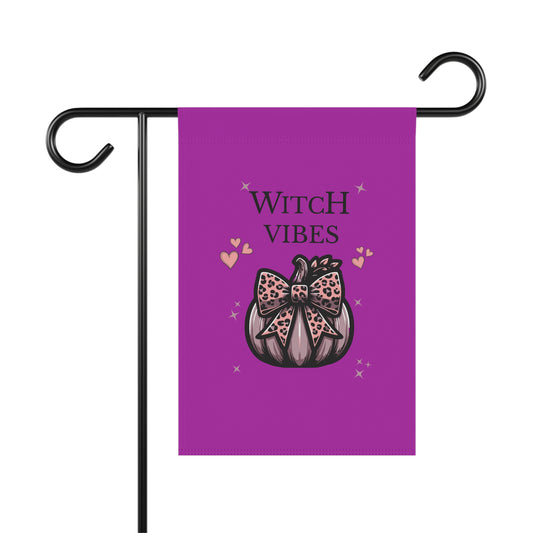 Witch Vibes Garden Flag — Purple Pumpkin Decorative House Banner for Halloween & Fall
