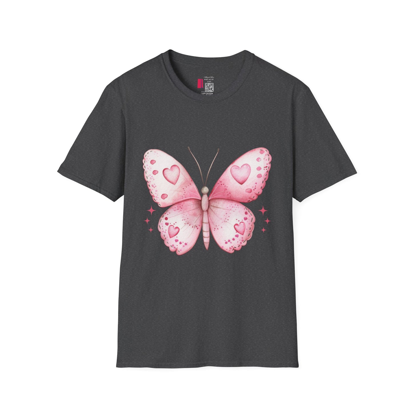 Pink Heart Butterfly T-Shirt — Cute Romantic Graphic Tee