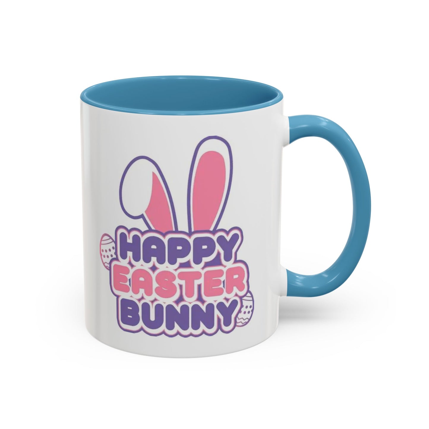 Happy Easter Bunny Accent Coffee Mug — Pink Interior 11/15oz, Cute Holiday Gift