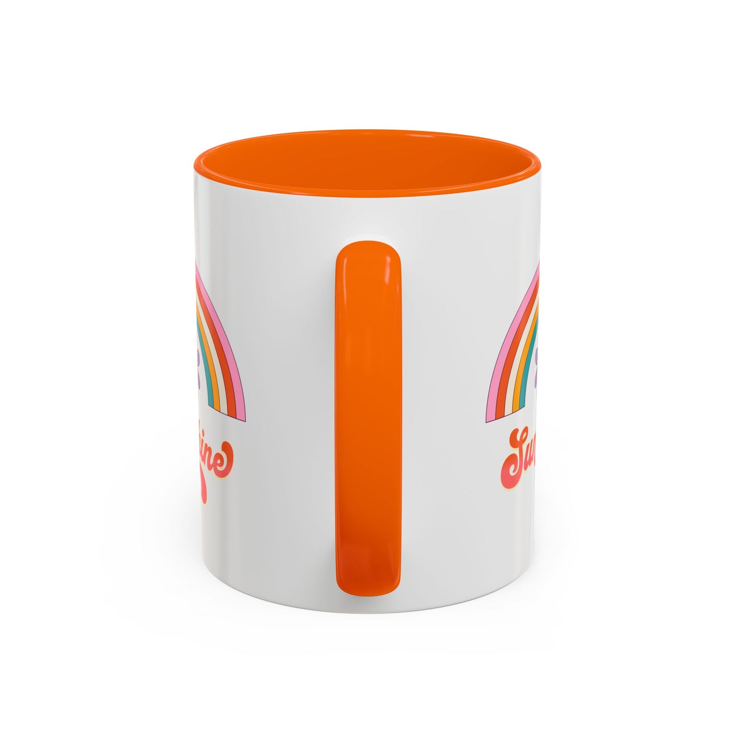 Sunshine Rainbow Accent Coffee Mug — Retro Flower 70s Vibe