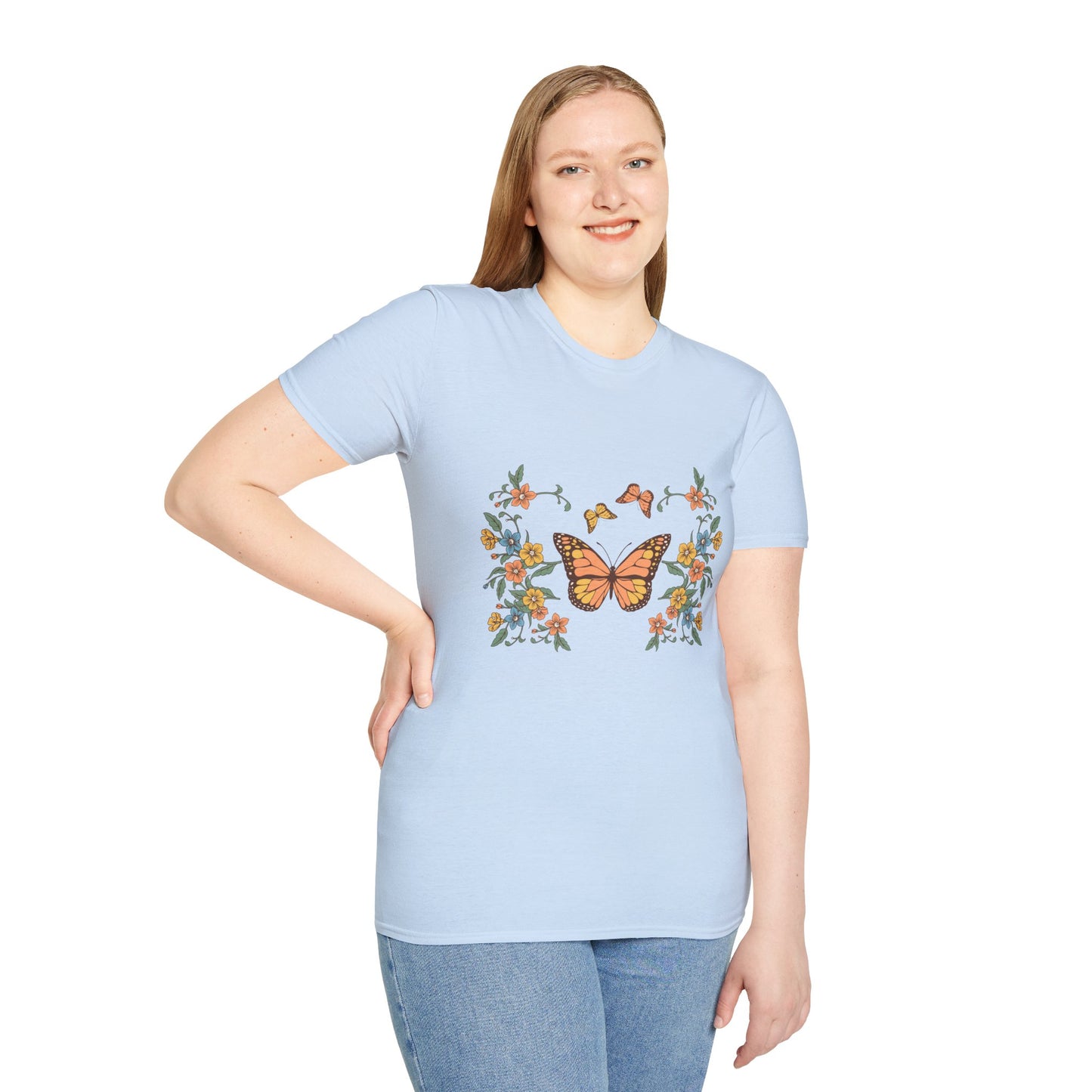 Monarch Butterfly Floral Tee — Vintage Botanical Butterfly T-Shirt