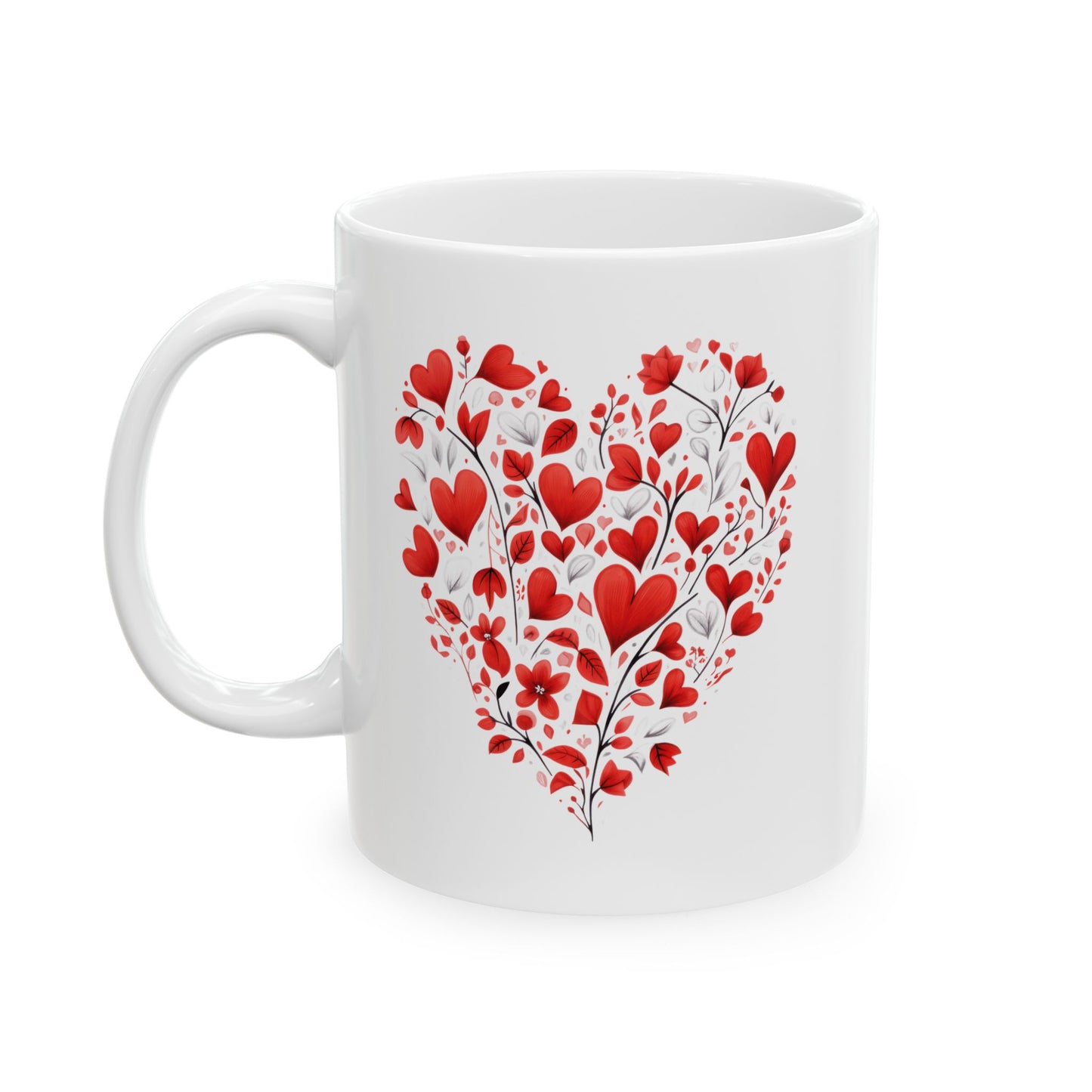 Valentine Heart Pattern Ceramic Mug — Romantic Love Gift (11oz & 15oz)