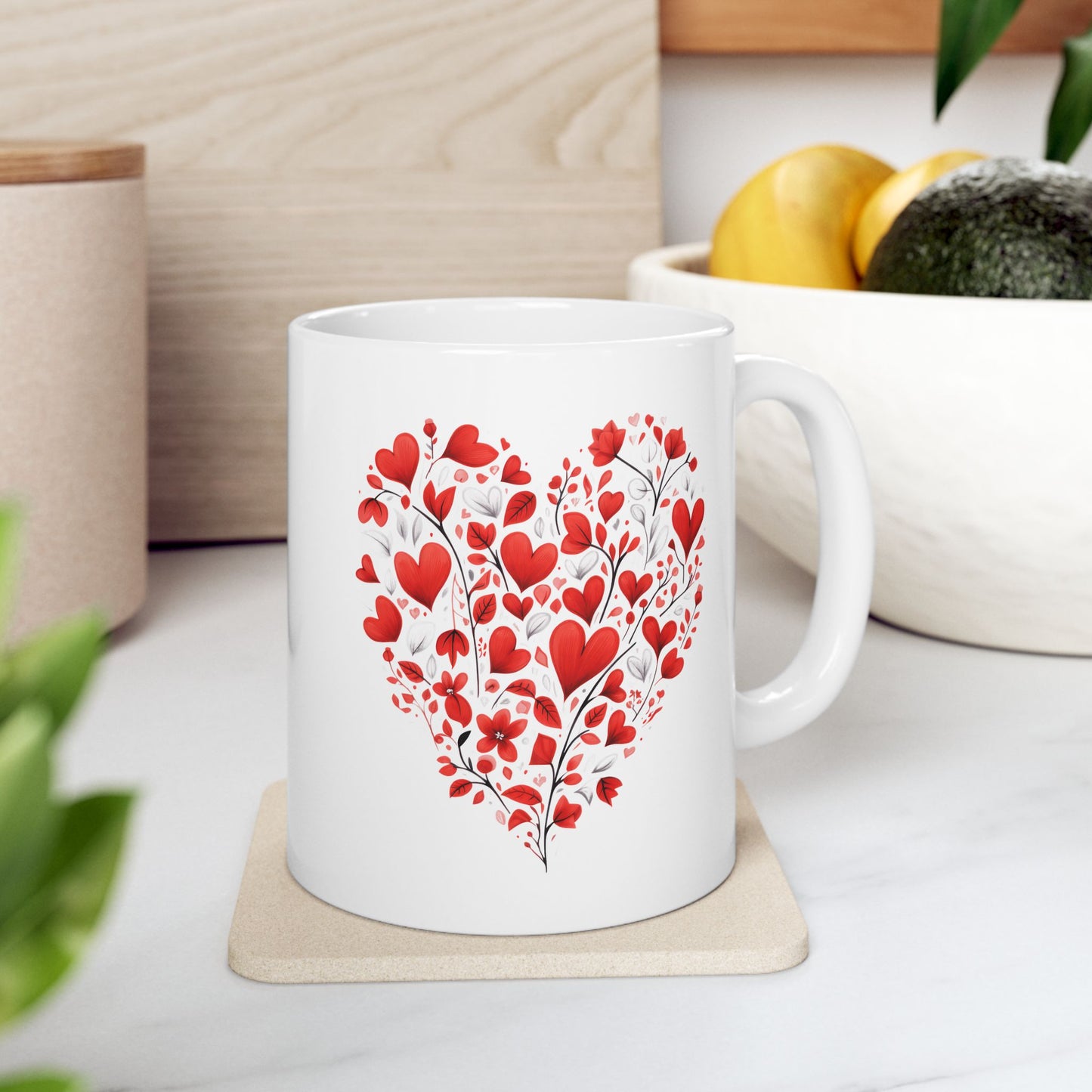 Valentine Heart Pattern Ceramic Mug — Romantic Love Gift (11oz & 15oz)