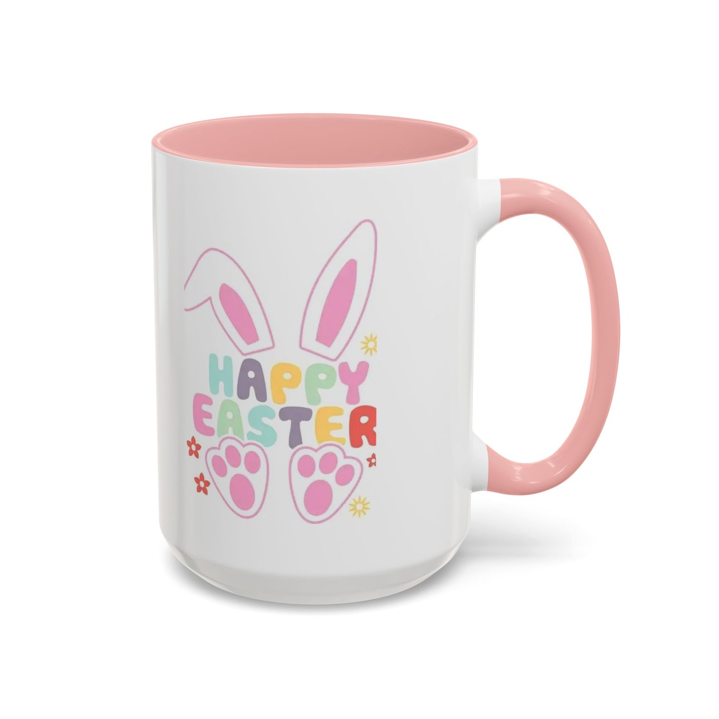 Happy Easter Bunny Accent Coffee Mug — Pink Interior 11/15oz