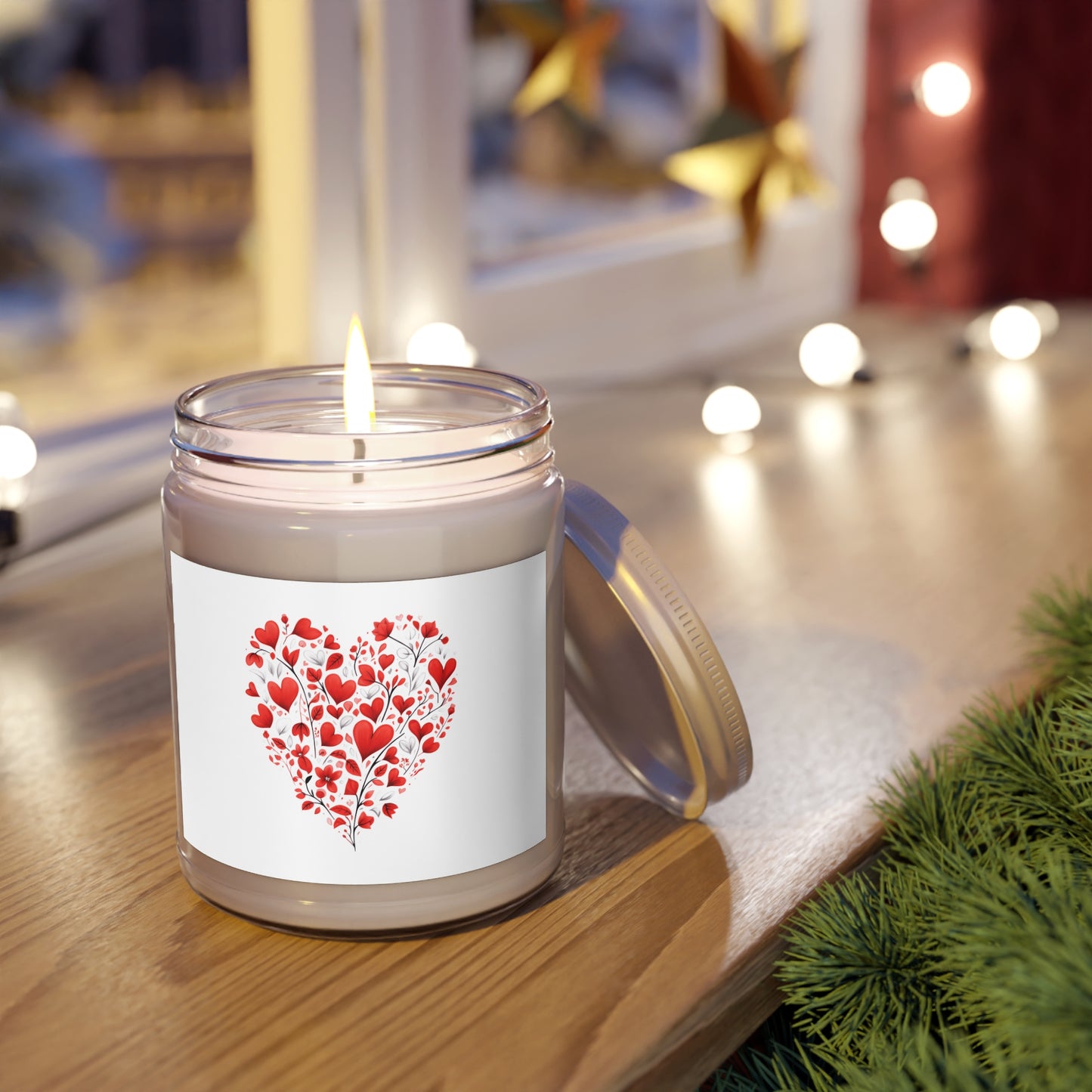 Heart Floral Soy Candle — 9oz Scented Jar (White Lid)