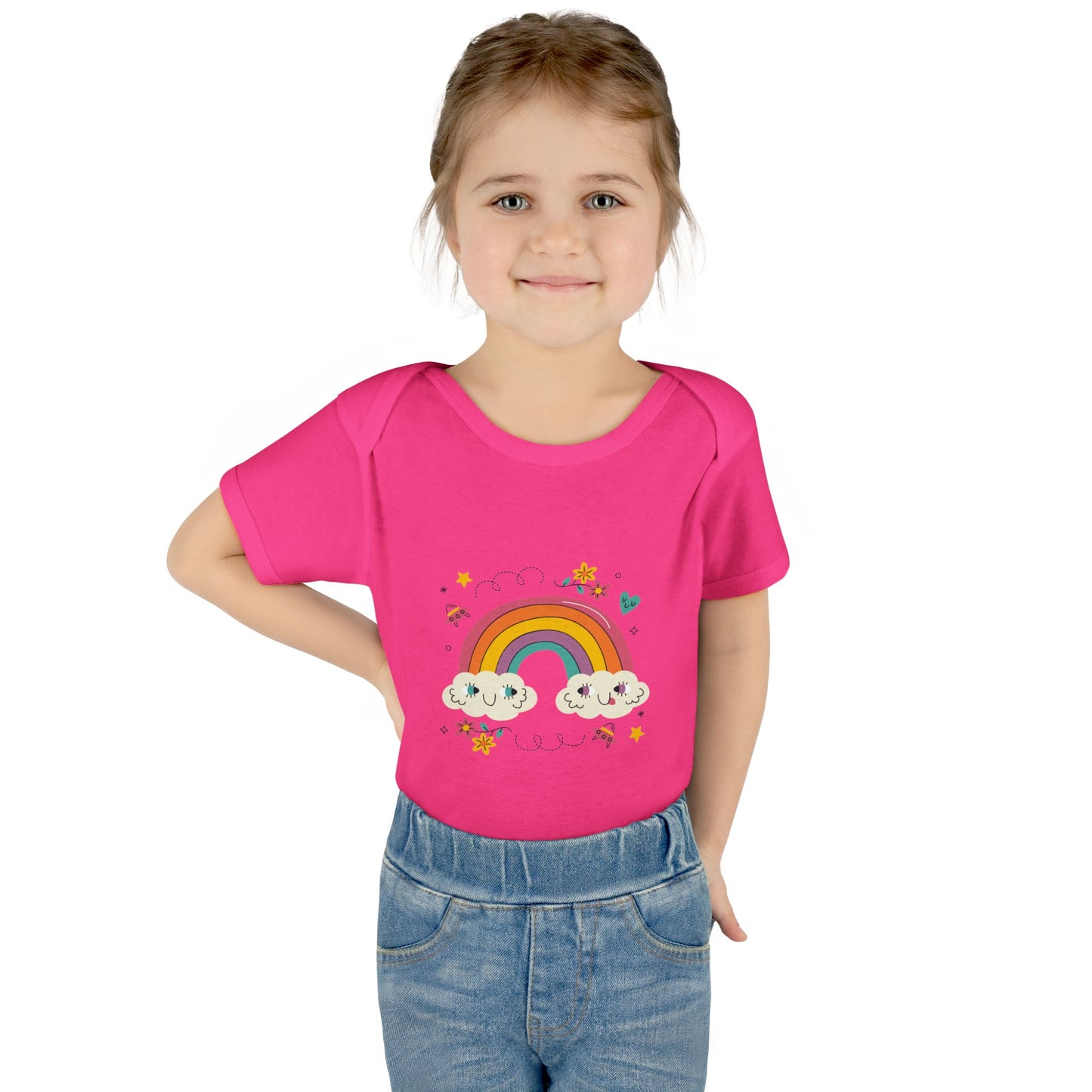 Baby Bodysuit — Cute Rainbow with Smiling Clouds Infant Onesie