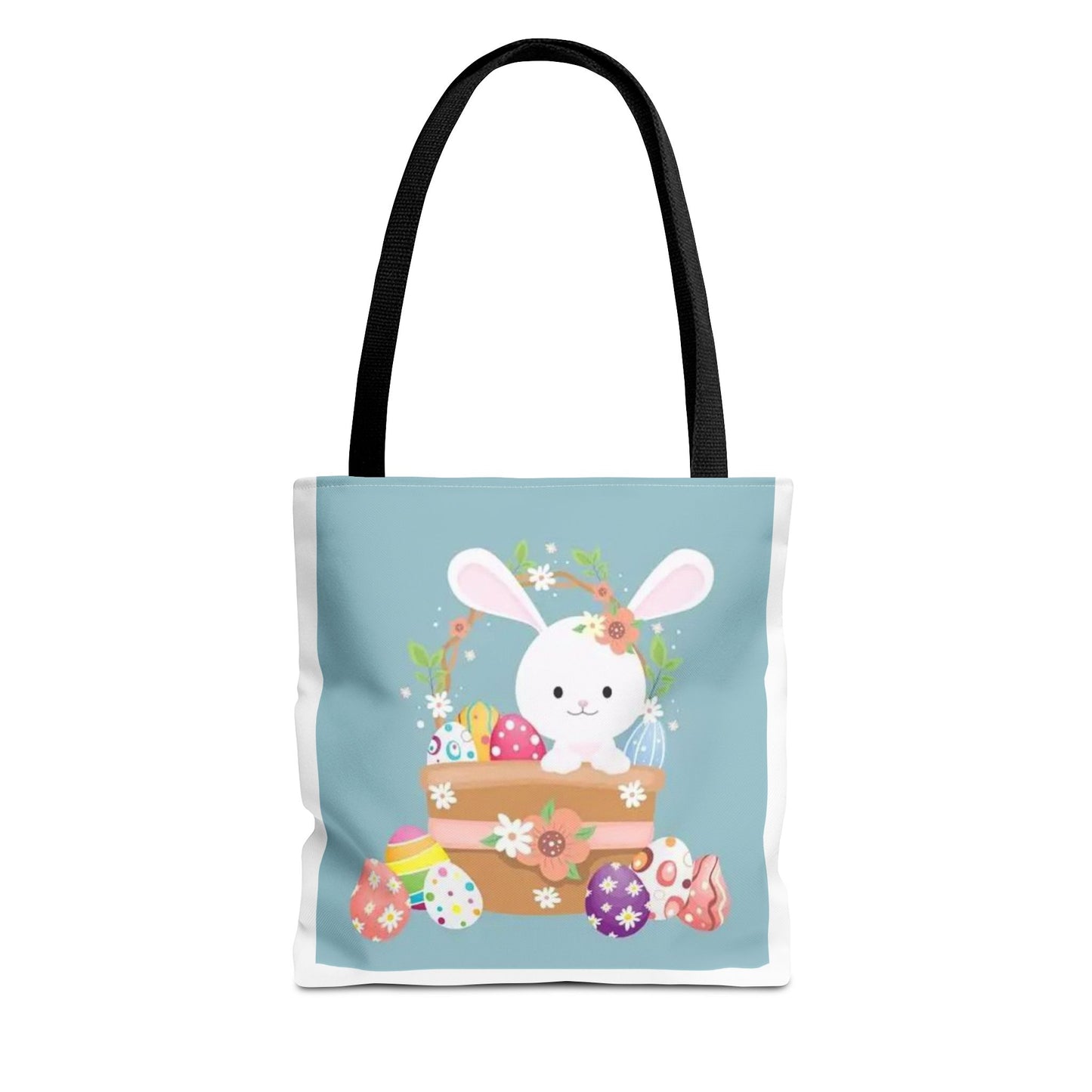Easter Bunny Tote Bag — Cute Floral Bunny with Painted Eggs All-Over Print