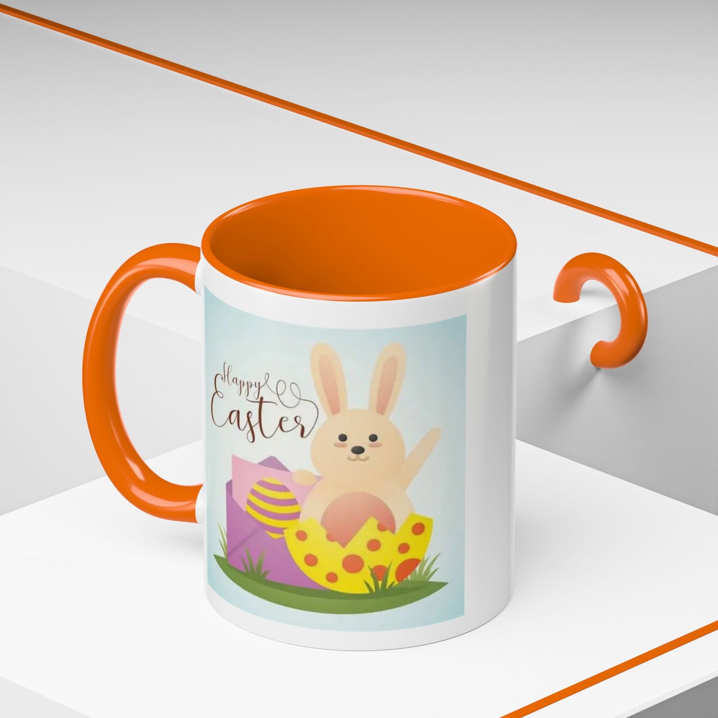 Easter Bunny Accent Coffee Mug – "Happy Easter" Spring Bunny & Egg Design (11/15oz)