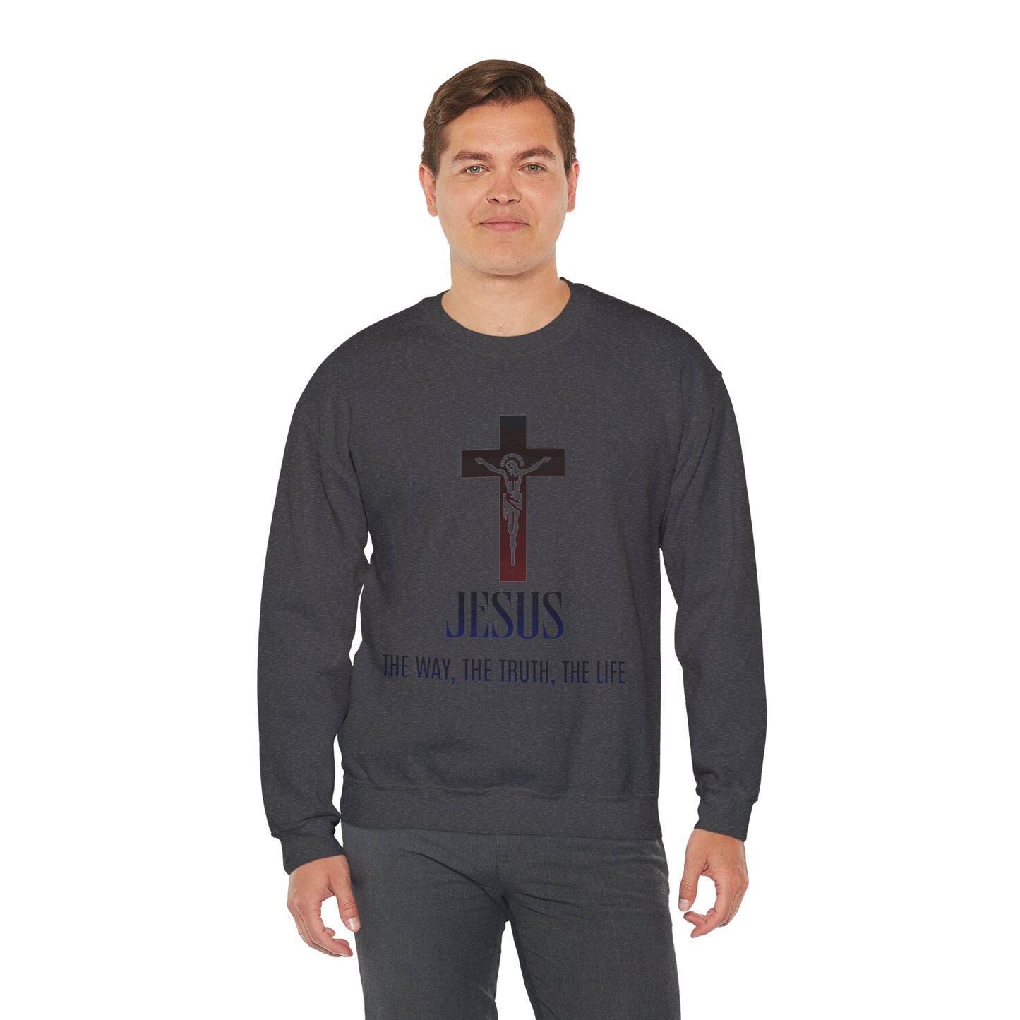Jesus Cross Crewneck Sweatshirt — "The Way, The Truth, The Life" Christian Pullover