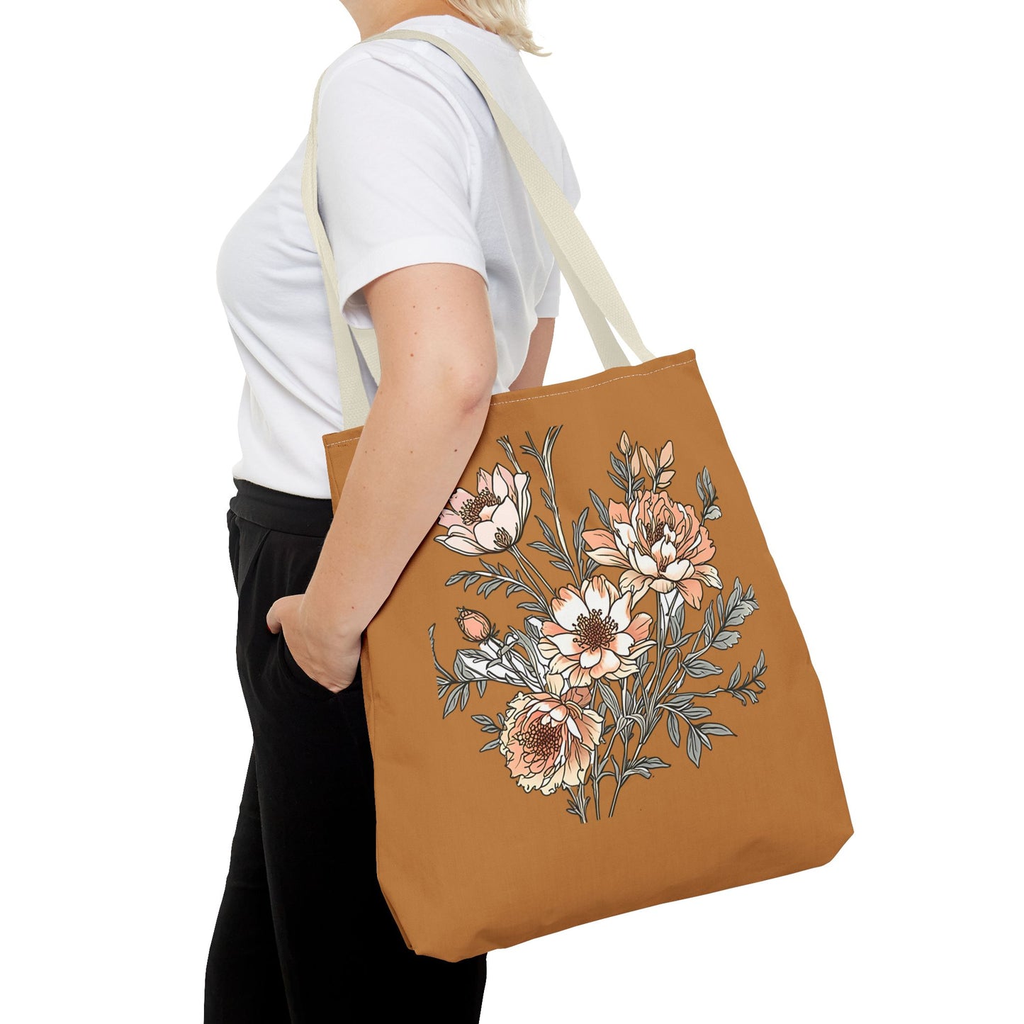 Floral Bouquet Tote Bag — Vintage Rust Floral Canvas Tote