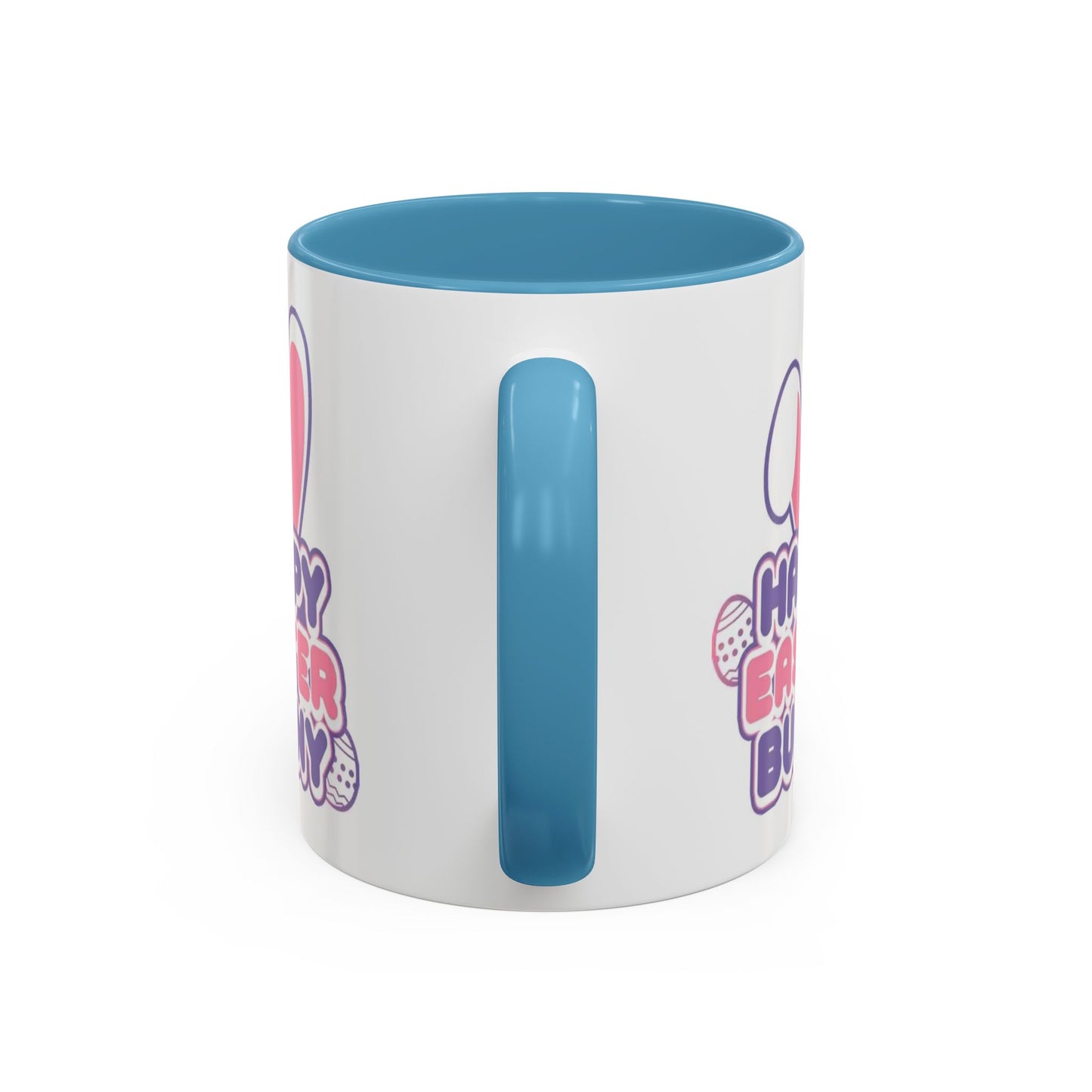 Happy Easter Bunny Accent Coffee Mug — Pink Interior 11/15oz, Cute Holiday Gift