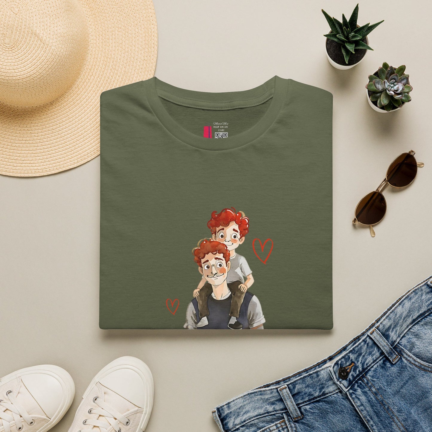Dad and Son Cartoon Portrait T-Shirt — Cute Father’s Day Gift