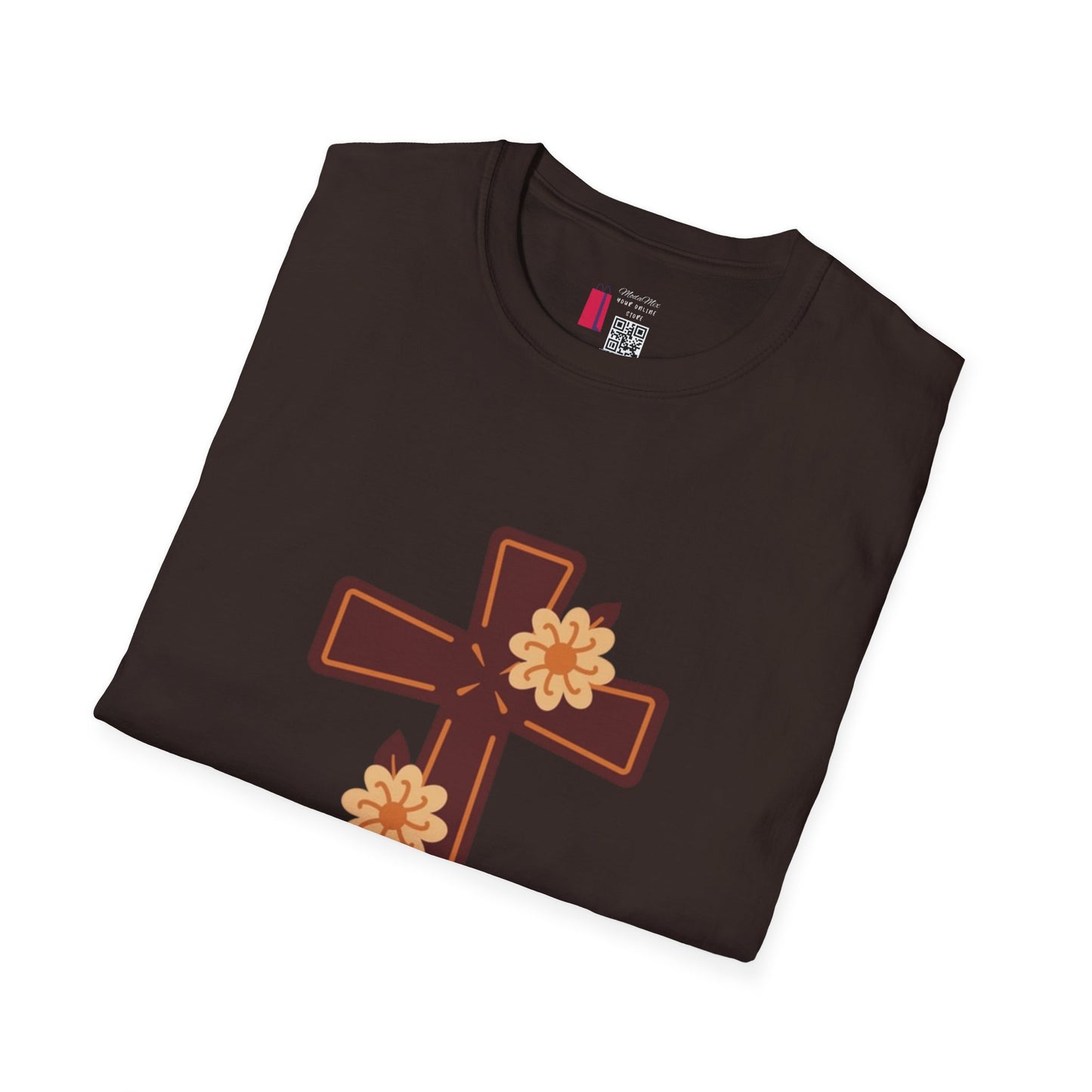 Floral Cross T-Shirt — Religious Christian Tee with Yellow Flower Accent