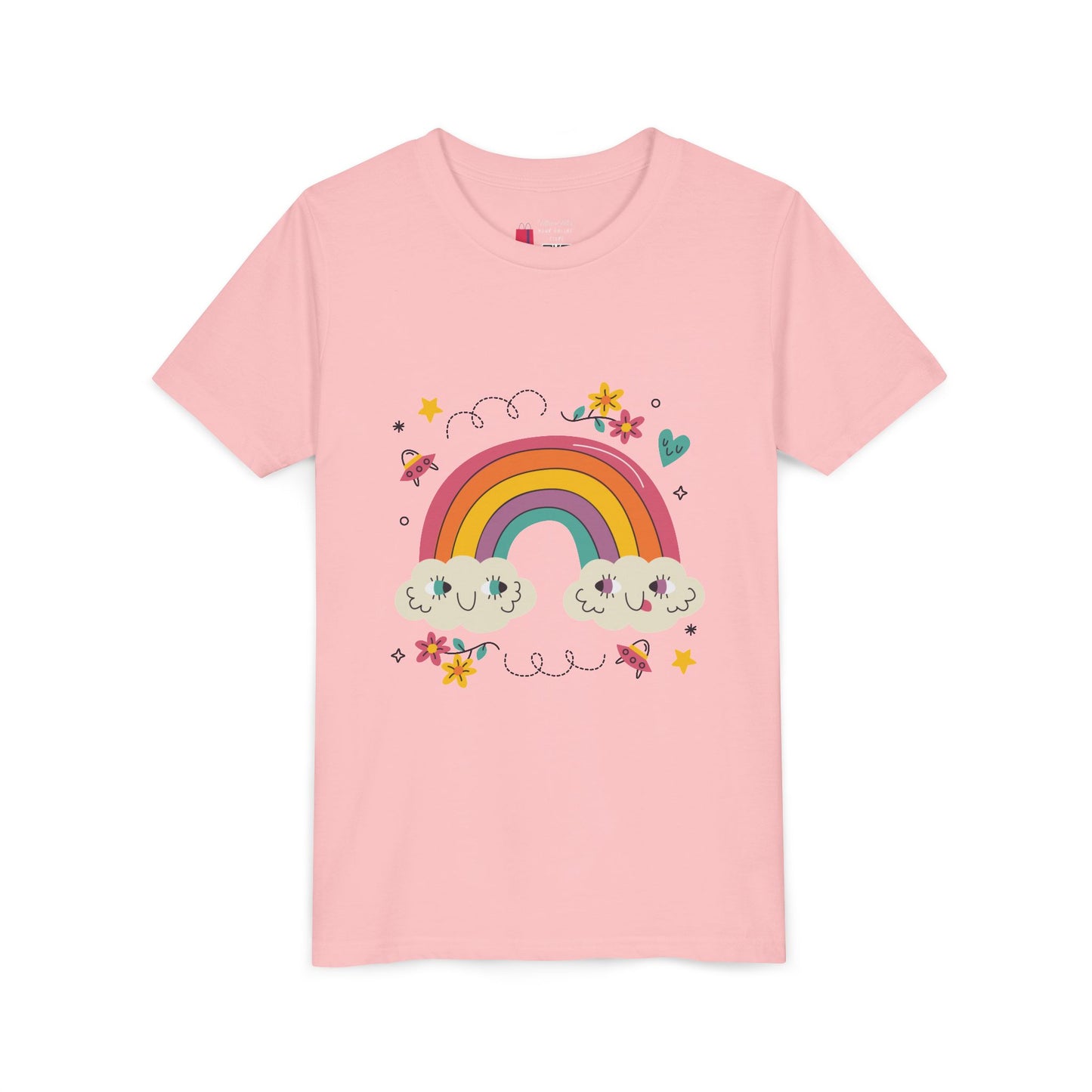 Youth Rainbow Tee — Cute Smiling Clouds & Rainbow Kids Shirt