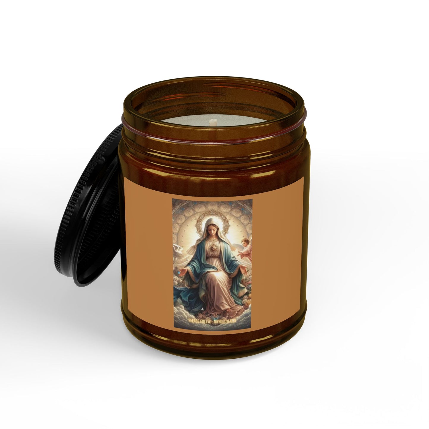 Virgin Mary Soy Candle — 4oz & 9oz Scented Jar with Black Lid