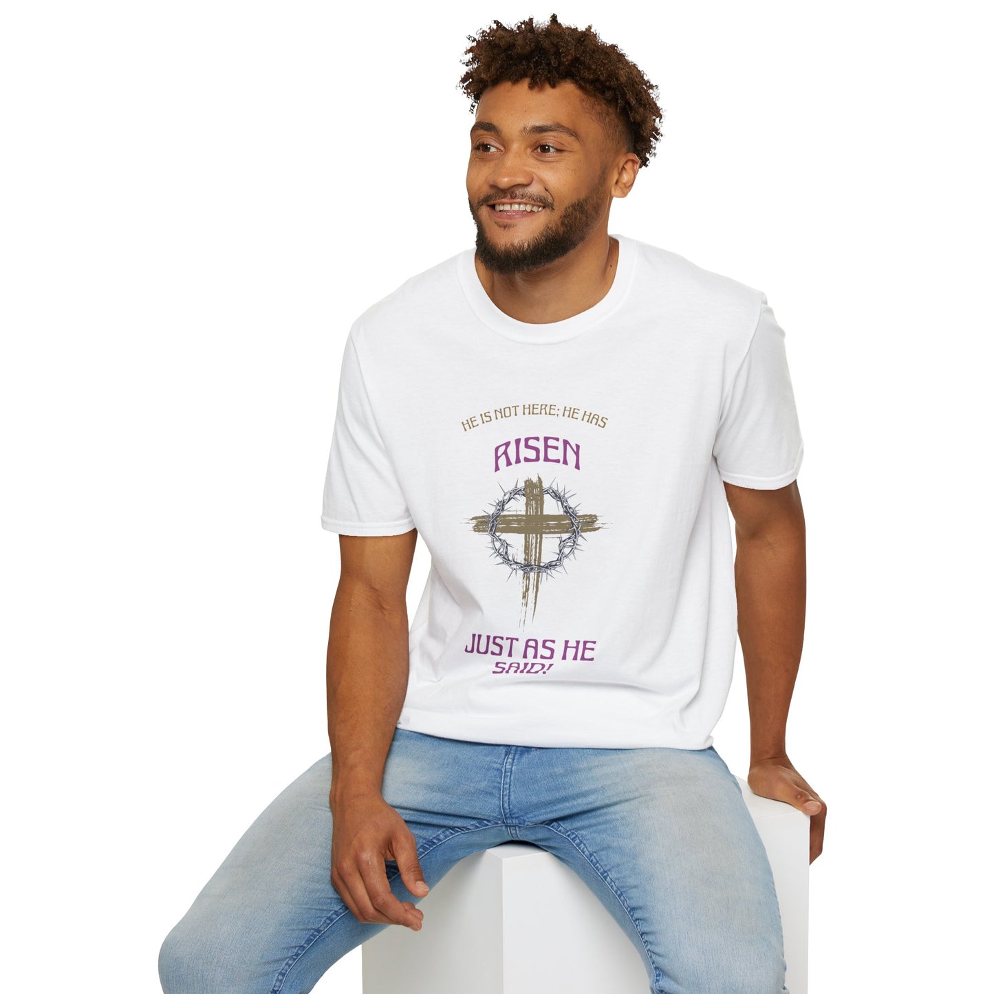 Christian Risen Cross T-Shirt — "He Is Not Here, He’s Risen" Easter Tee