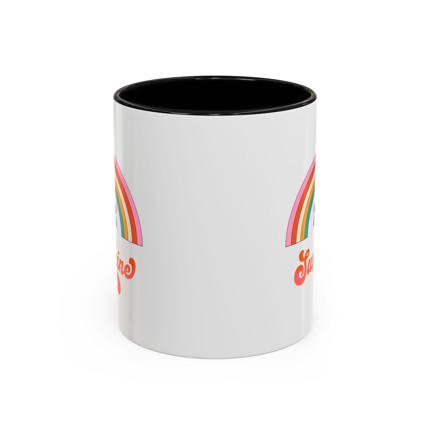 Sunshine Rainbow Accent Coffee Mug — Retro Flower 70s Vibe